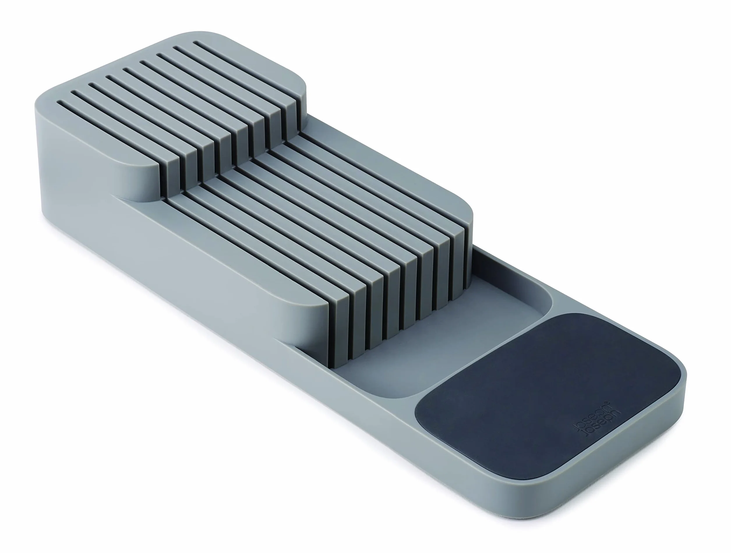 Joseph Joseph Drawer Store - Bloque de cuchillos horizontal de dos niveles, Portacuchillos Organizador para cajones, 9 ranuras, Gris
