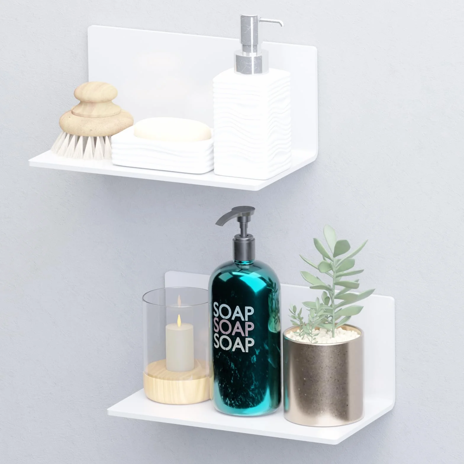 Toski Estantería de pared blanca sin taladrar estantes autoadhesivos 20 cm acrílico flotante juego 2 unidades