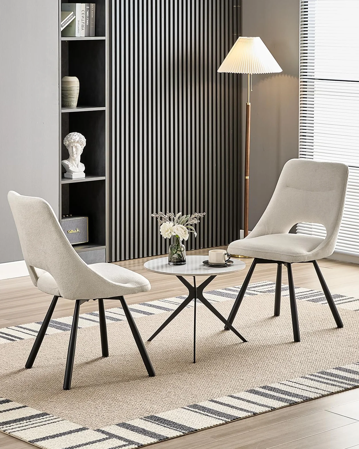 LEWE Sillas de Comedor Giratorias Juego de 4, Silla de Cocina, Silla giratoria 360°, Tapizadas, para Comedor salón Dormitorio, con algodón imitación Cachemira - Beige