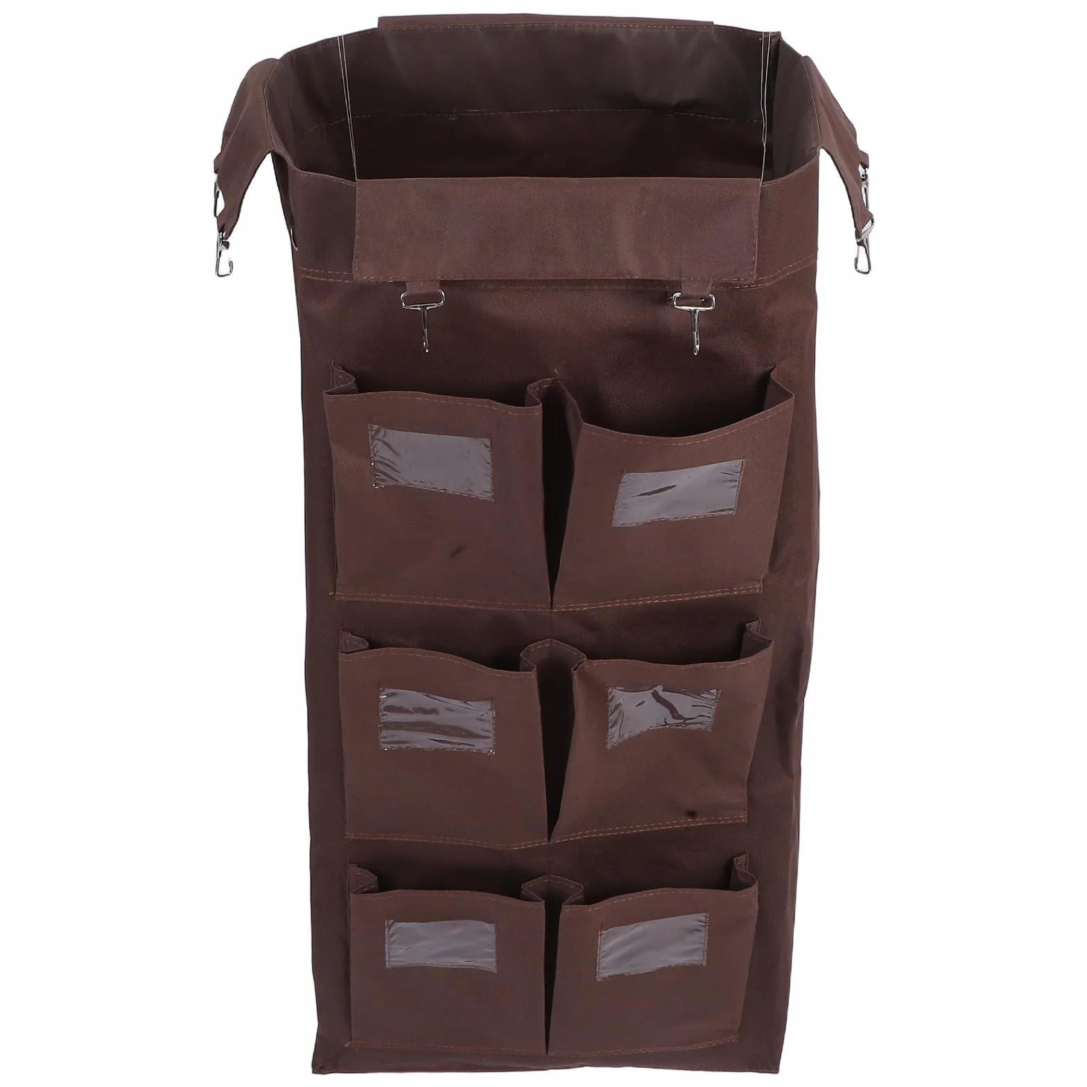 Homoyoyo Bolsa con 6 Bolsillos de Tela Oxford para Carrito de Limpieza Color Café, Gran Capacidad y Apertura Amplia para Hotel y Organización