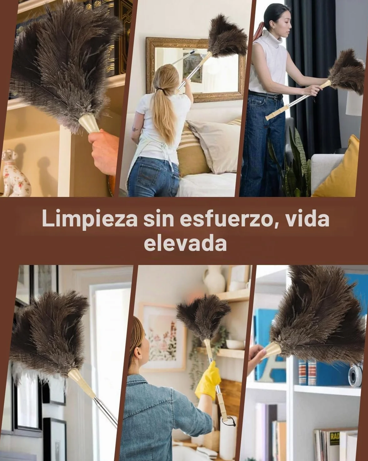 Plumero Atrapapolvo de Plumas de Avestruz Telescópico 130 cm Lavable