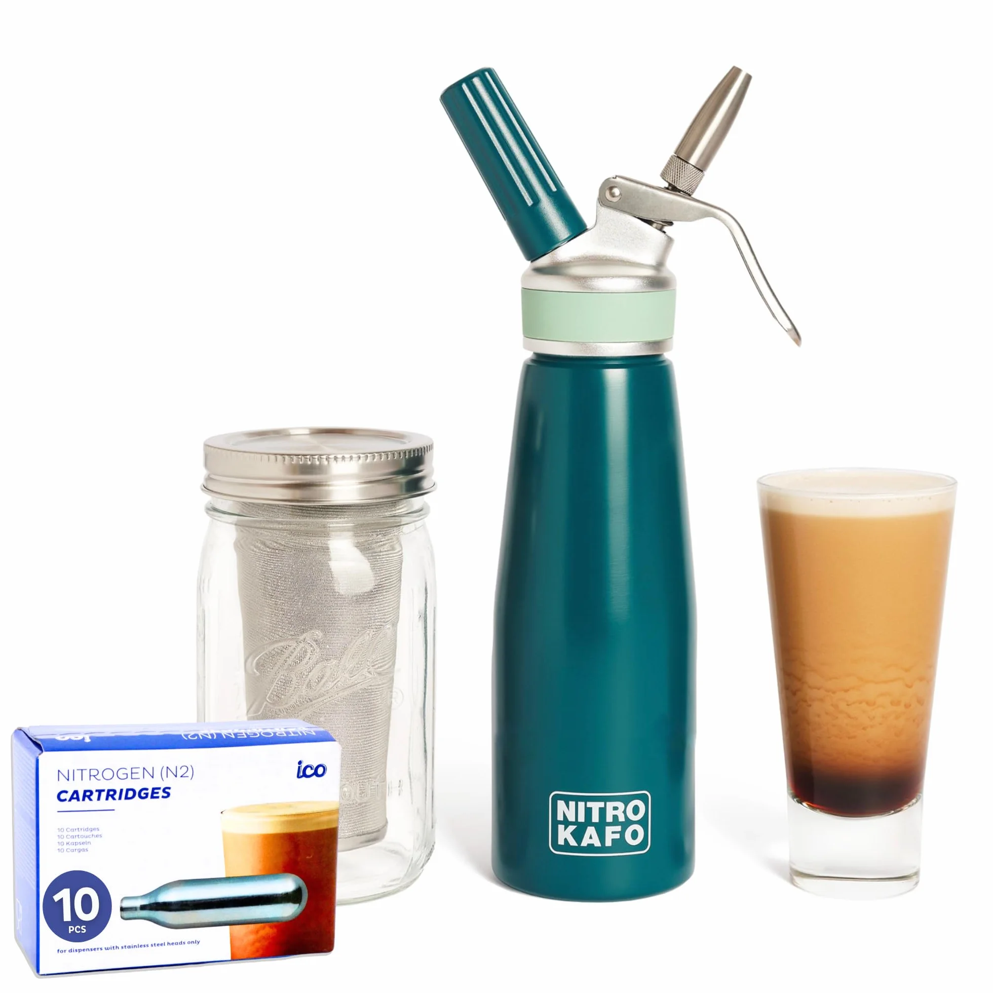 Nitro Kafo Cafetera Nitro de 1 litro, aluminio Cold Brew con boquilla difusora especial, 1 cuarto de galón/1 litro, incluye
