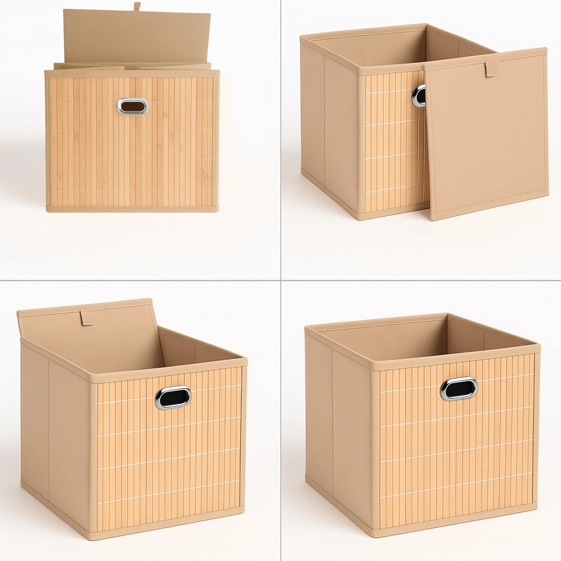 6 Cajas Almacenaje - Cestas Almacenaje - Cajas Organizadoras 31x31x31cm - Cajas Almacenaje Decorativas Hechas En Bamboo Y Tela - Cestas Organizadoras - (BEIGE, 31x31x31 cm)