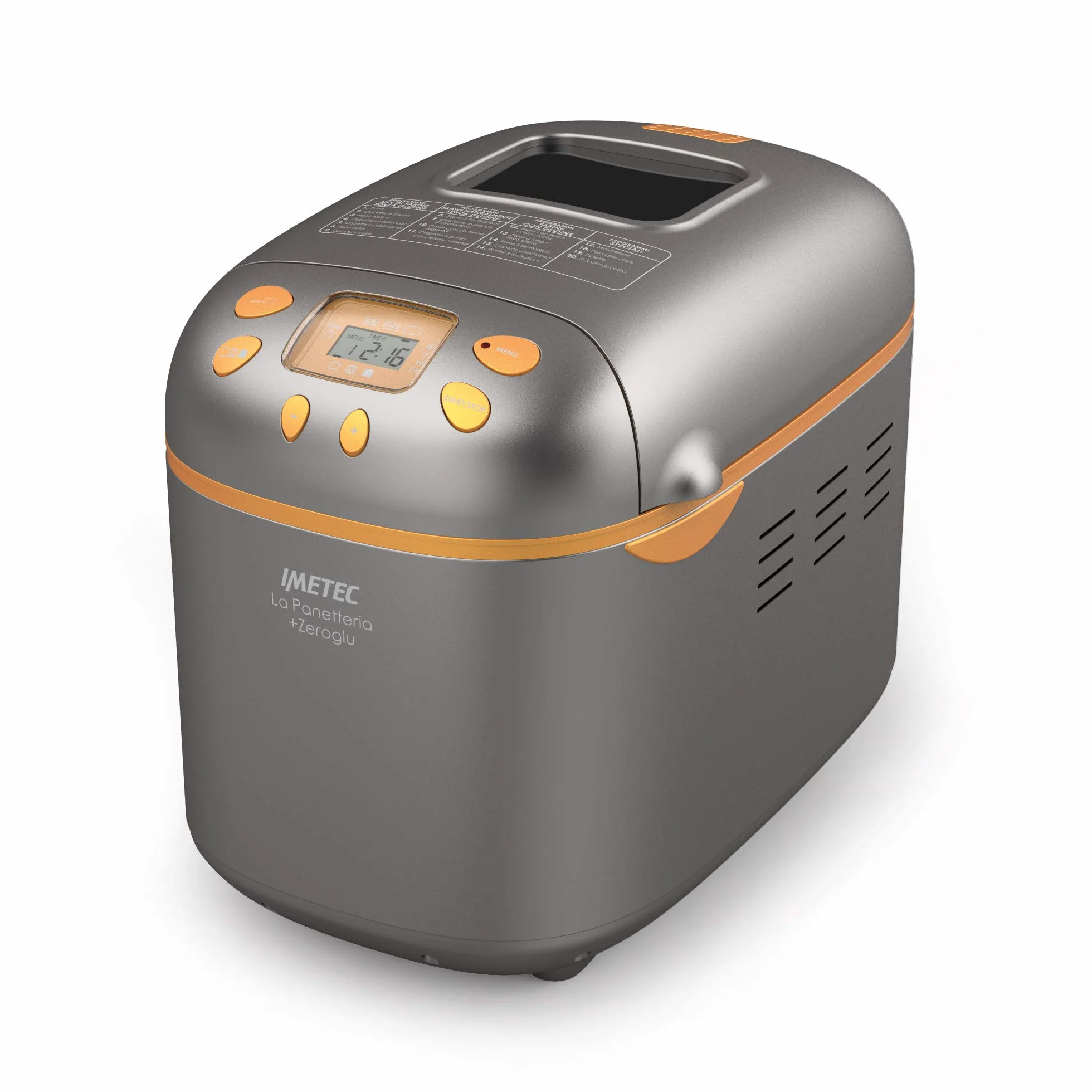 Imetec Panificadora La Panetteria+Zeroglu, 20 programas para pan, chapatas, panecillos, dulces con harinas naturales y sin gluten, 2 palas de amasado, temperatura controlada de fermentado, recetario