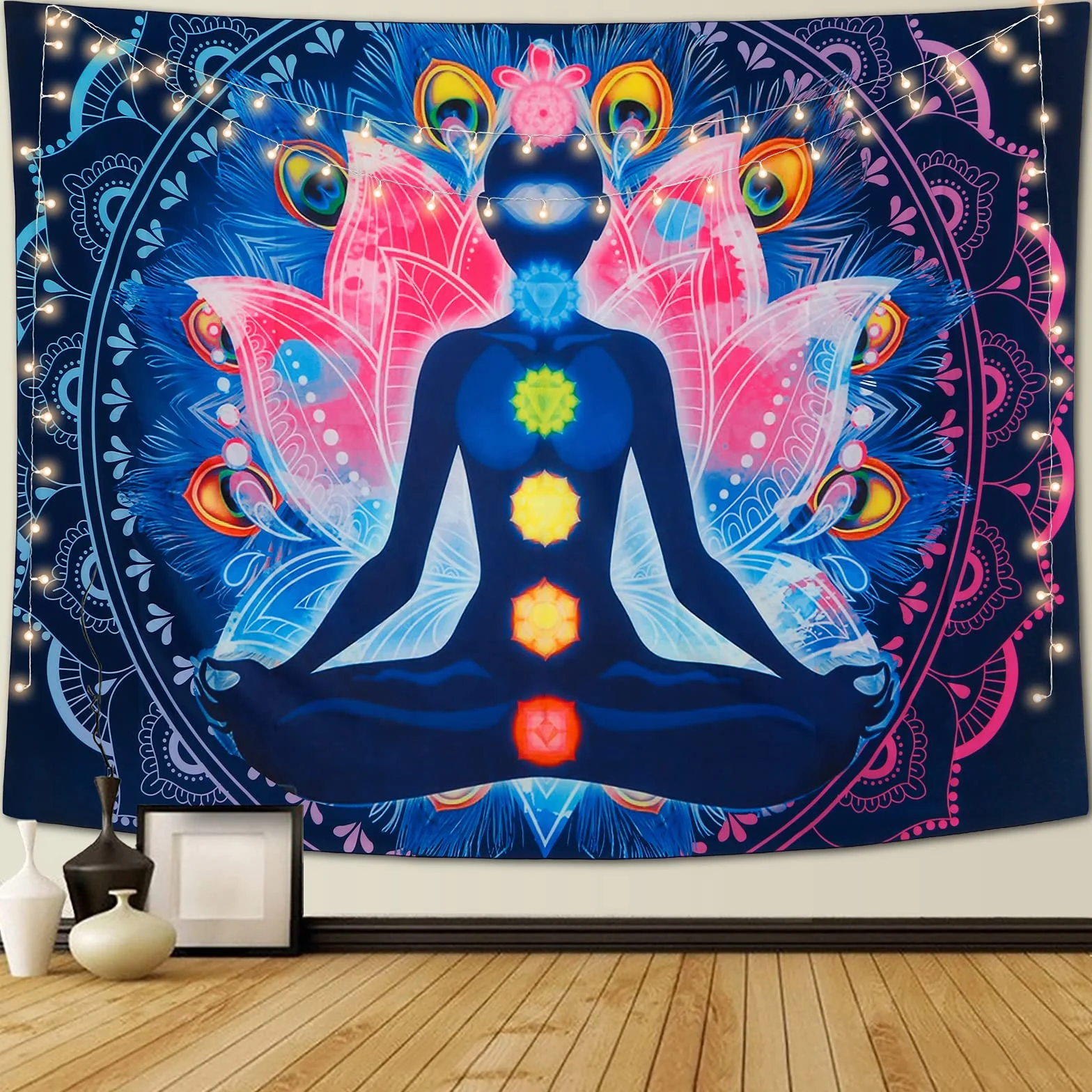 Betylifoy Tapiz Mandala Psicodélico Colorido de los Siete Chakras Tapiz de Pared Estilo Hippie para Yoga Meditación Decoración Pared Dormitorio Salón (130x150cm)