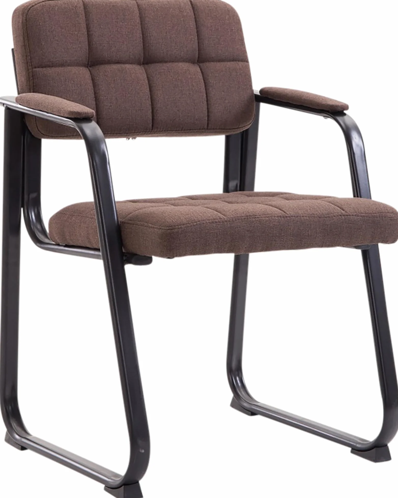 CLP Silla con Reposabrazos Canada B, Acolchada de Visita, Estructura Metal Negra Mate, Conferencia, Sala de Espera de Tela, Color:marrón