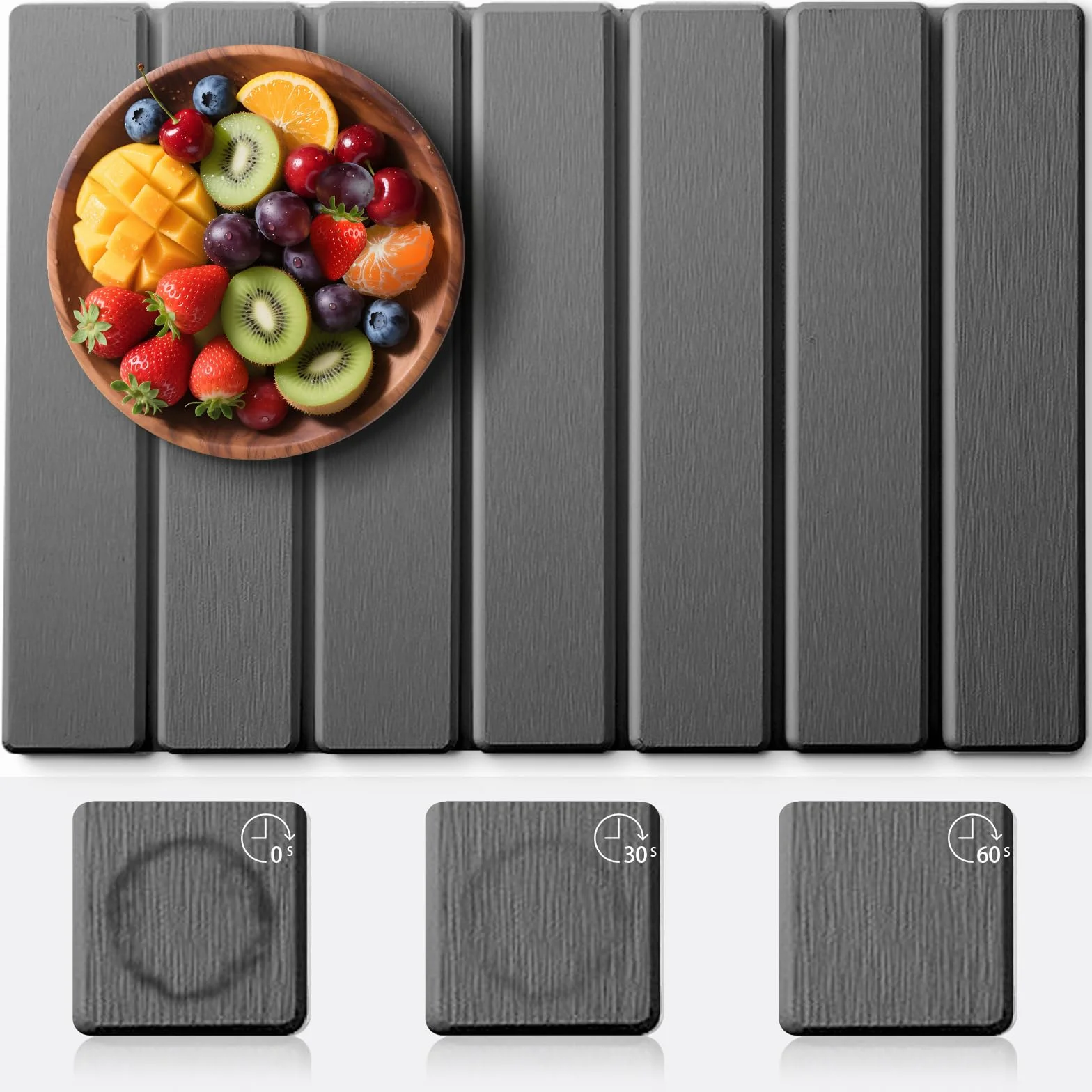 Escurreplatos de Diatomita Absorción Rápida y Secado Rápido Piedra Diatomita Alfombrilla Escurridor de Platos Fregadero Cocina Gris Oscuro 40 x 30cm