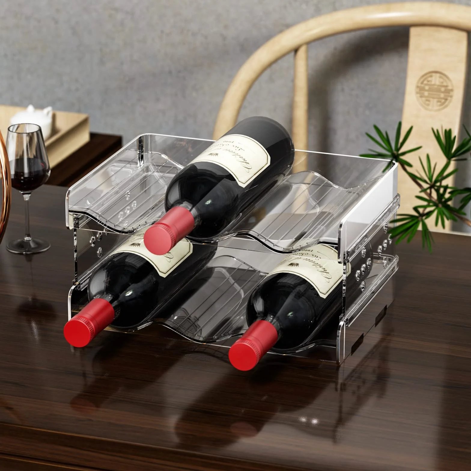 Relota Botellero Apilable 2 Piezas, Wine Rack Standing para hasta 6 Botellas, Vino