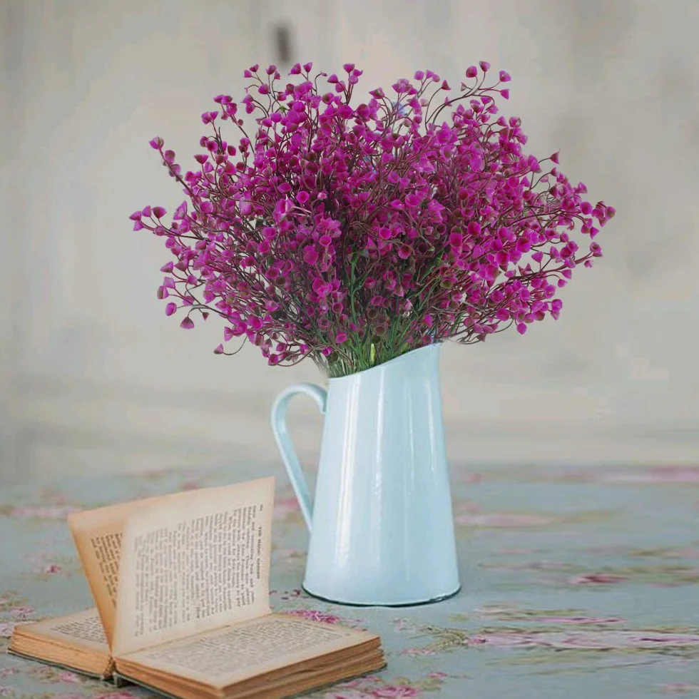 HUAESIN 4pcs Flores Artificiales Exterior Resistentes UV 40cm Rama de Arbusto Gypsophila Pequeña Planta de Plastico para Jarrones Jardinera Colgante Boda Fiesta Mesa Terraza Balcon Porche