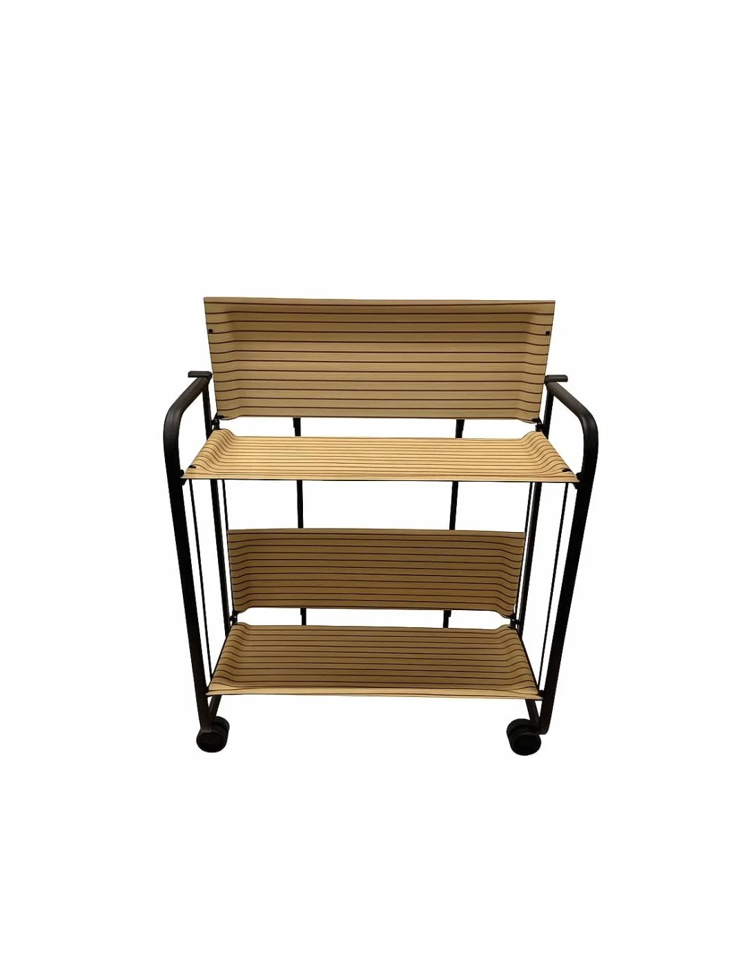 DON HIERRO - Carrito Auxiliar Plegable Bauhaus con Ruedas – Armazón metálico Negro, 2 Niveles, 4 Posiciones Ajustables- Estantes Efecto alistonado