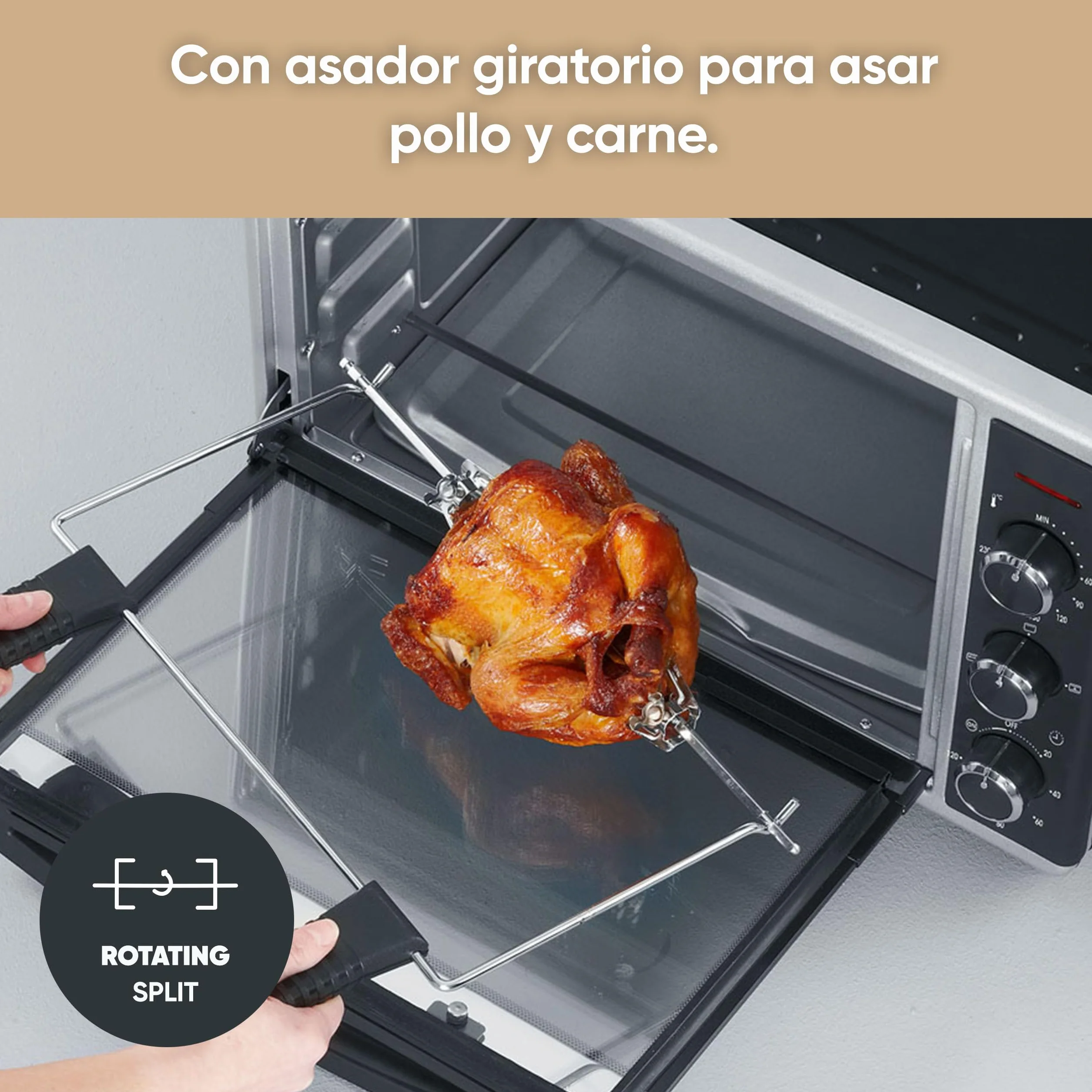 SEVERIN Horno tostador con función de convección, mini horno tostador con grill y bandeja, horno pequeño con piedra para pizza y asador giratorio, 1800 W, 42 L, negro, TO 2058