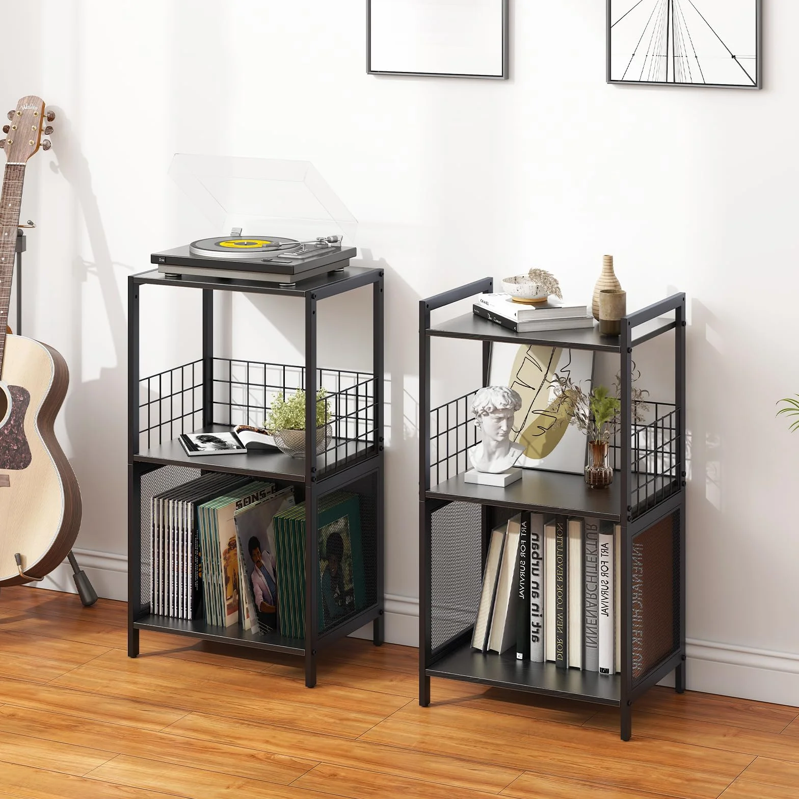 Soporte para tocadiscos de vinilo de 3 niveles, mesa auxiliar giratoria