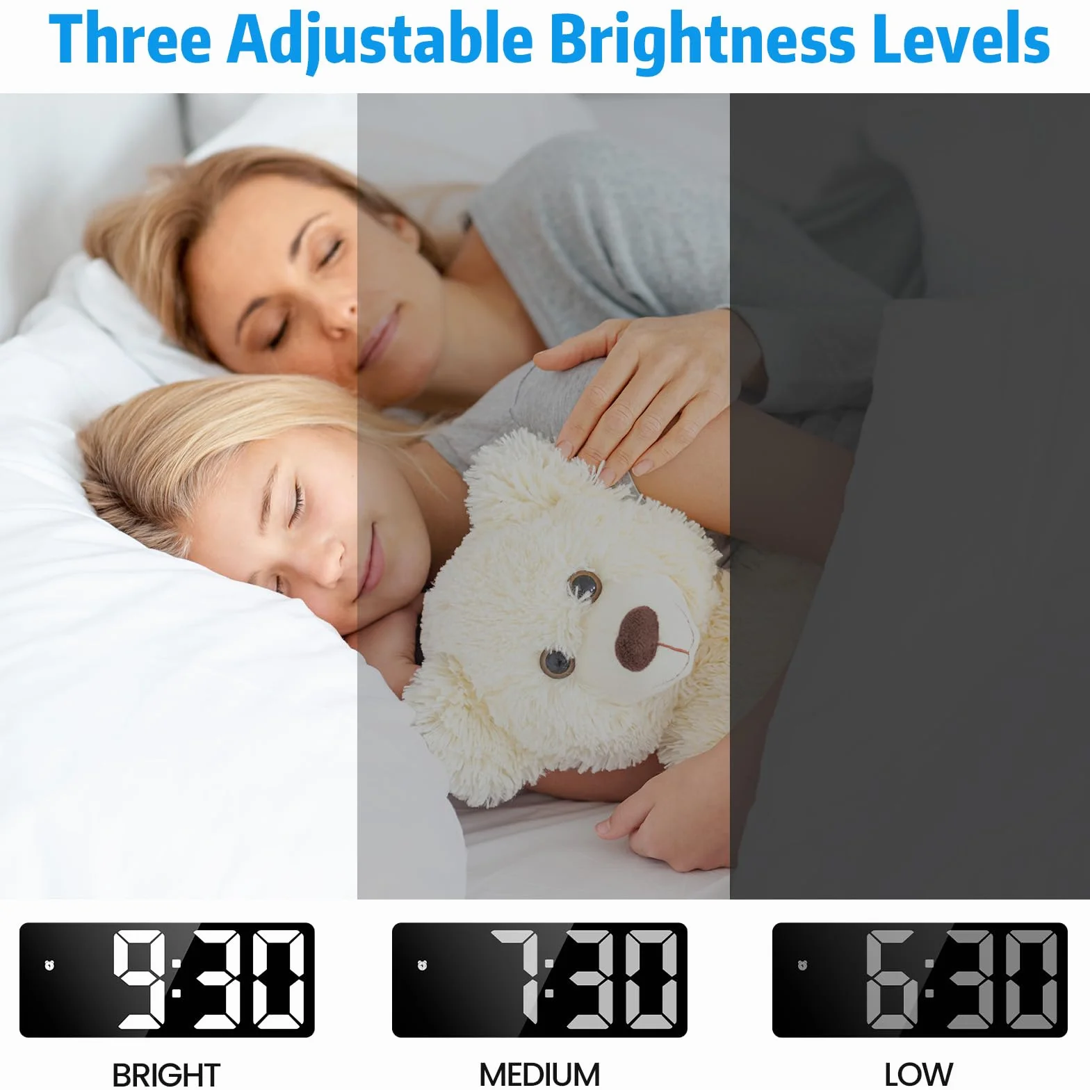 Reloj Despertador Digital, Reloj Digital Sobremesa Pantalla LED Grande Despertador Inteligente Alimentado por USB/Batería con Tiempo Fecha Temperatura Siesta Brillo Ajustable, Luz Blanco