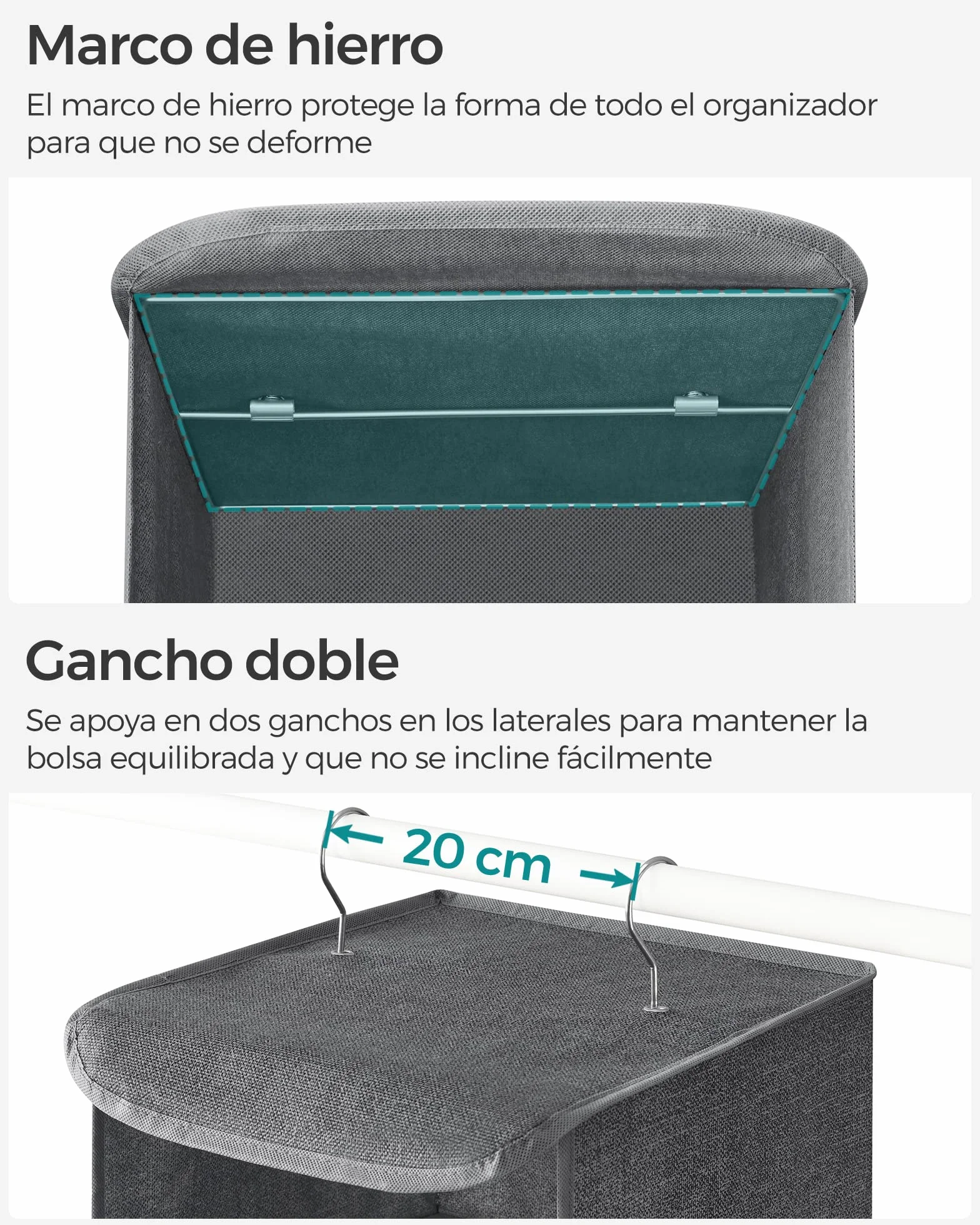 SONGMICS Organizador Armario Bolsa Colgante Plegable con Ganchos Metálicos Bambú Gris RYCH06G