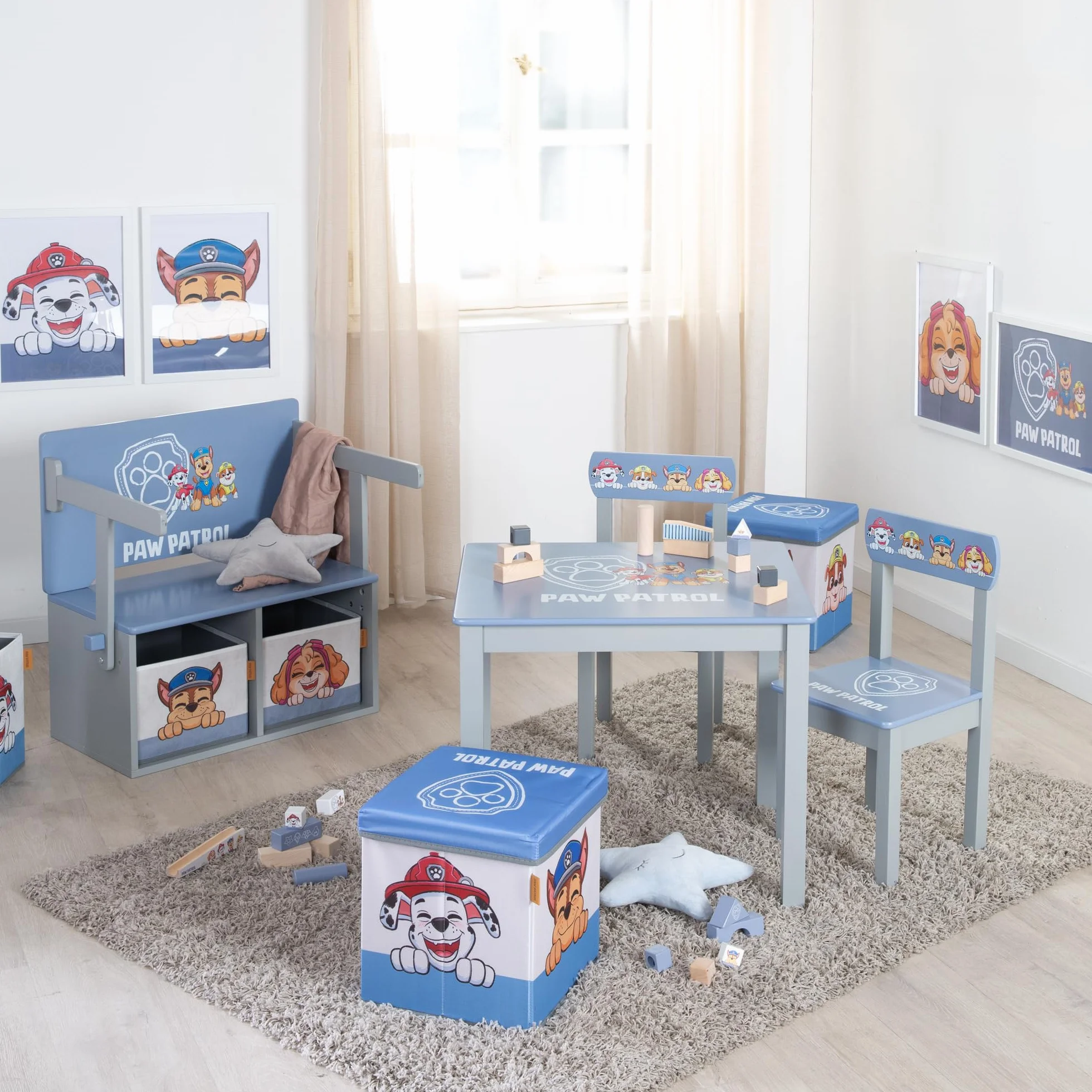 Banco Plegable Paw Patrol Convertible en Mesa Infantil Madera Gris/Azul 18 Meses + 2 Cajas
