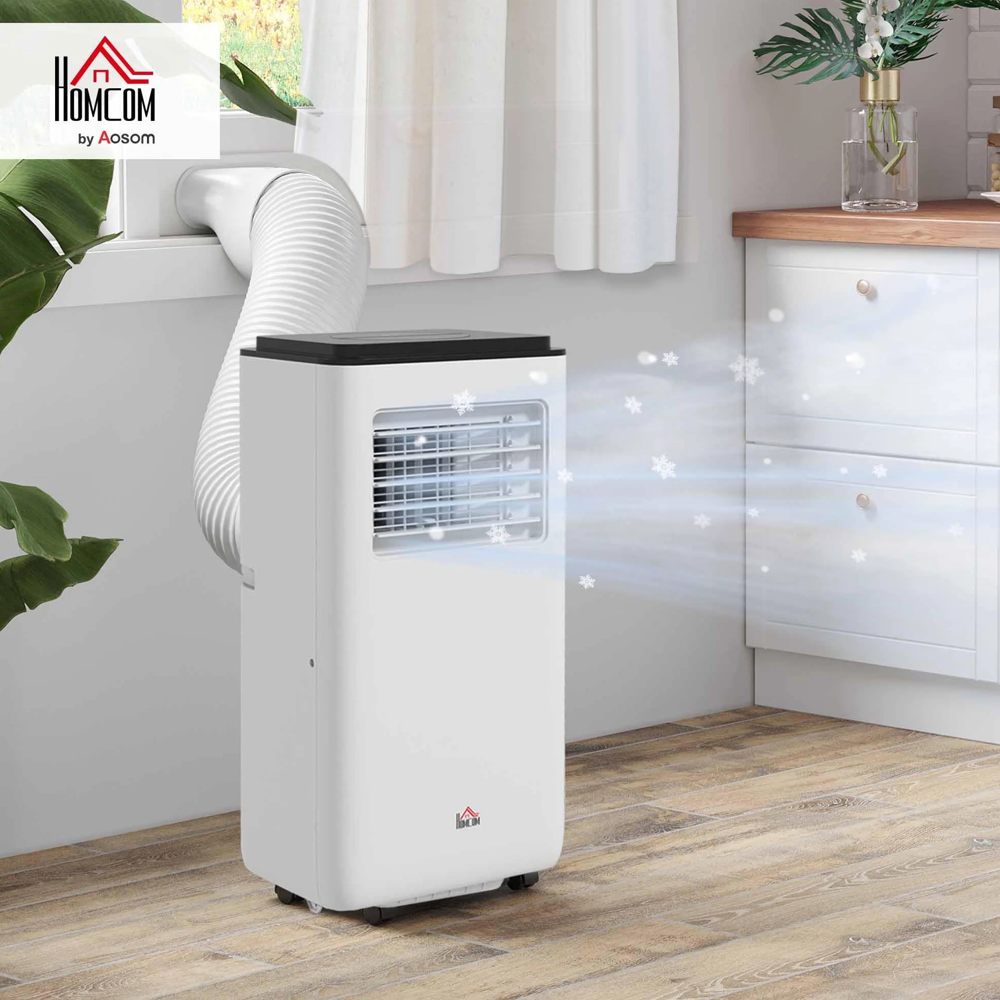 HOMCOM Aire Acondicionado Portátil 5 en 1 10000 BTU 2900W Enfriador Ventilador Deshumidificador 26 L/Día con Pantalla LED Mando a Distancia Temporizador 24h y 2 Velocidades para Habitación 35m² Blanco