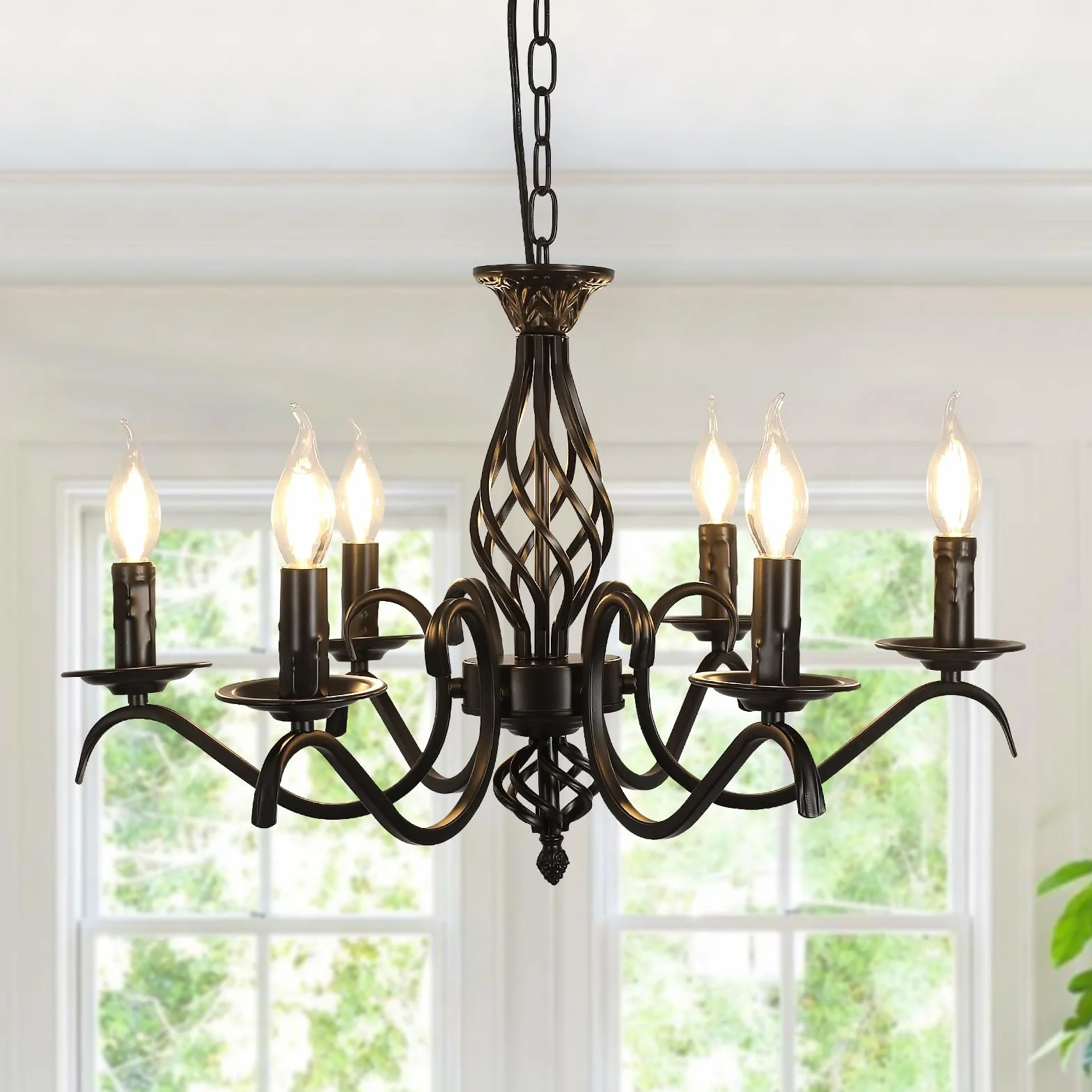 Lustre Negro Vintage con 6 Brazos, Lámpara de Techo Industrial para Salón, Dormitorio, Comedor o Pasillo, Portalámparas E14 (Bombillas No Incluidas)