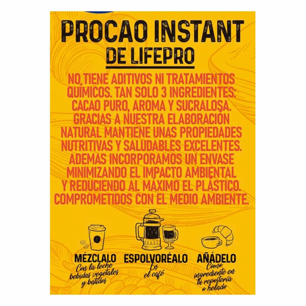 Life Pro ProCao Instant 500g Cacao en polvo sin azúcares añadidos Alto en proteína 24%