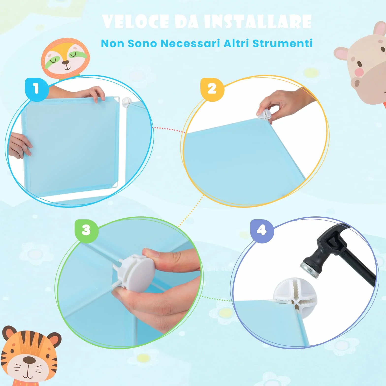 RELAX4LIFE Armadio Modulare a 12 Cubi per Bambini con 2 Barre Appendiabiti, Mobile Salvaspazio per Cameretta, Portata 10 KG per Cubo, Azul Animal