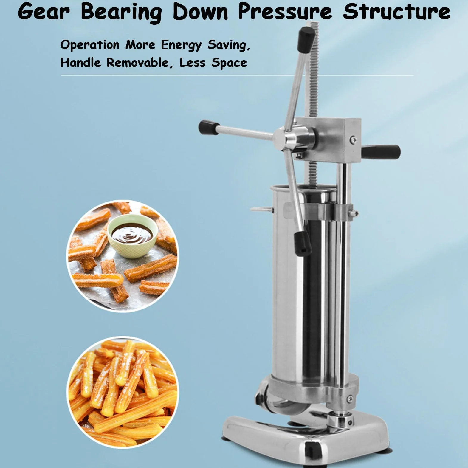 Máquina para hacer churros manual, máquina para hacer rellenos de churros, máquina para hacer churros de rosquilla española manual comercial de 2L/3L con 5 tipos de moldes, para restaurantes,3L