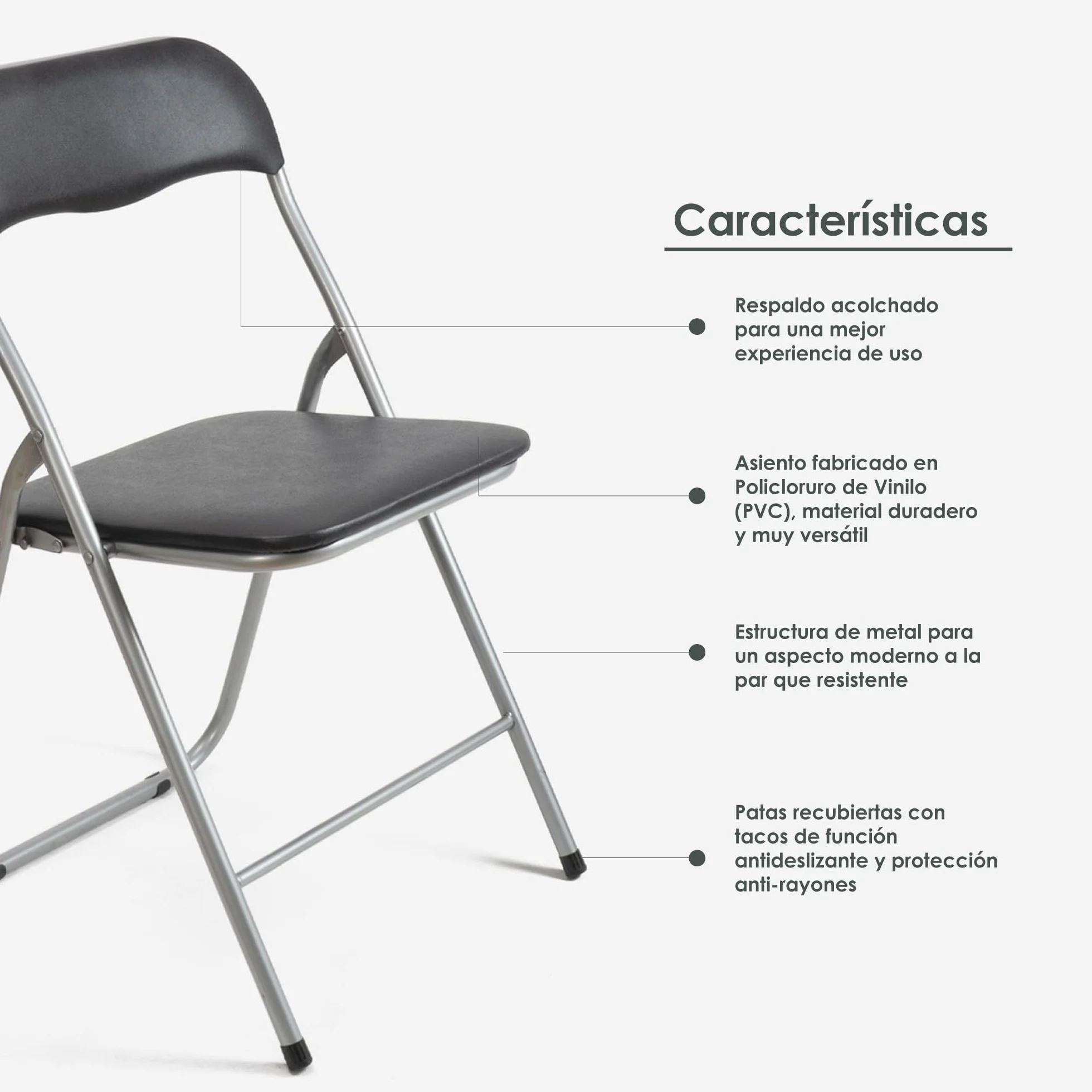 Pack de 6 Sillas Plegables de PVC y Metal 80x45 cm Negro THE SECRET HOME