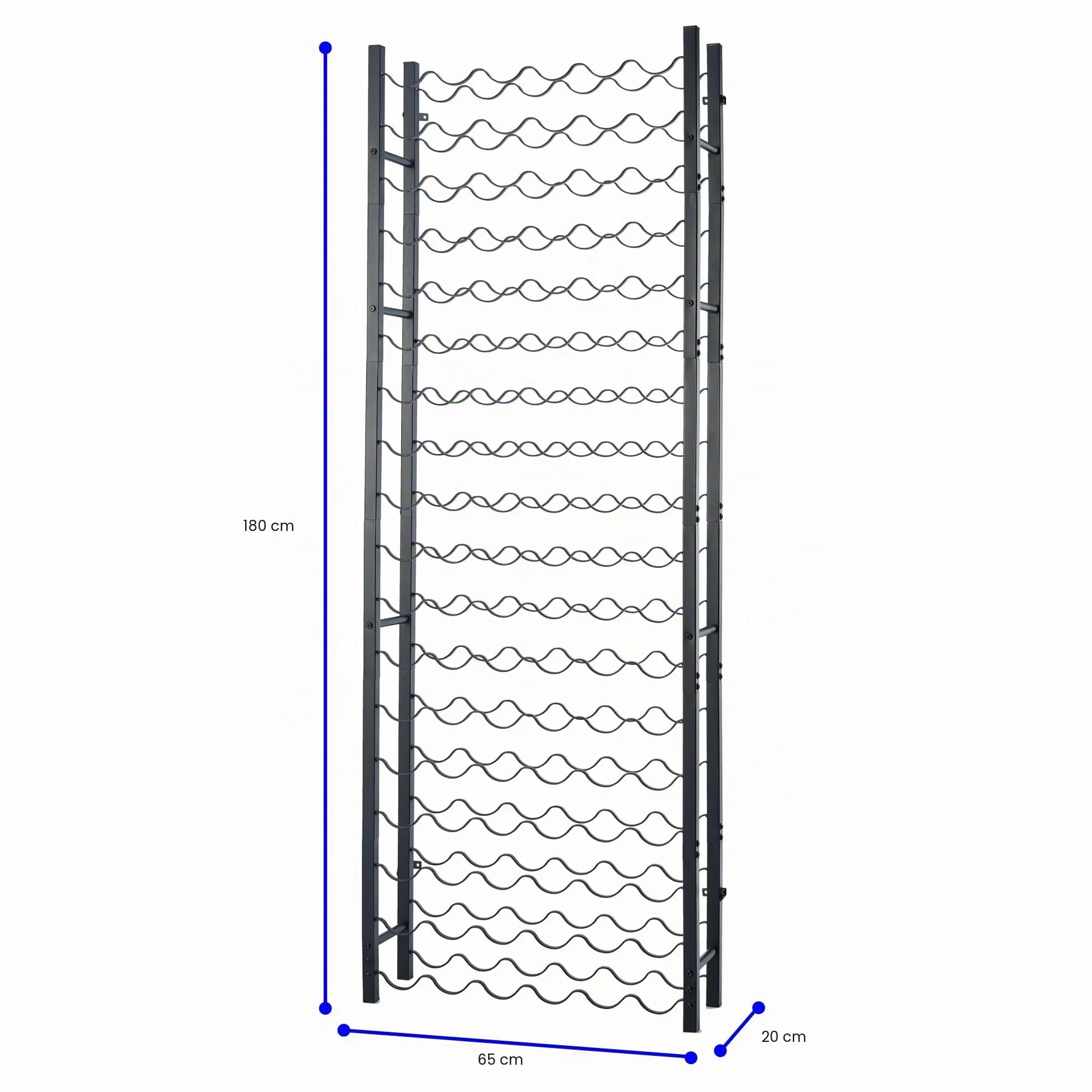 Botellero - Vinoteca - Portabotellas de Vino - Almacenamiento de vinos con sacacorchos Recubrimiento de Polvo Negro Metal Acero Boteleros Estilo (65x20x180cm (108 Botellas))