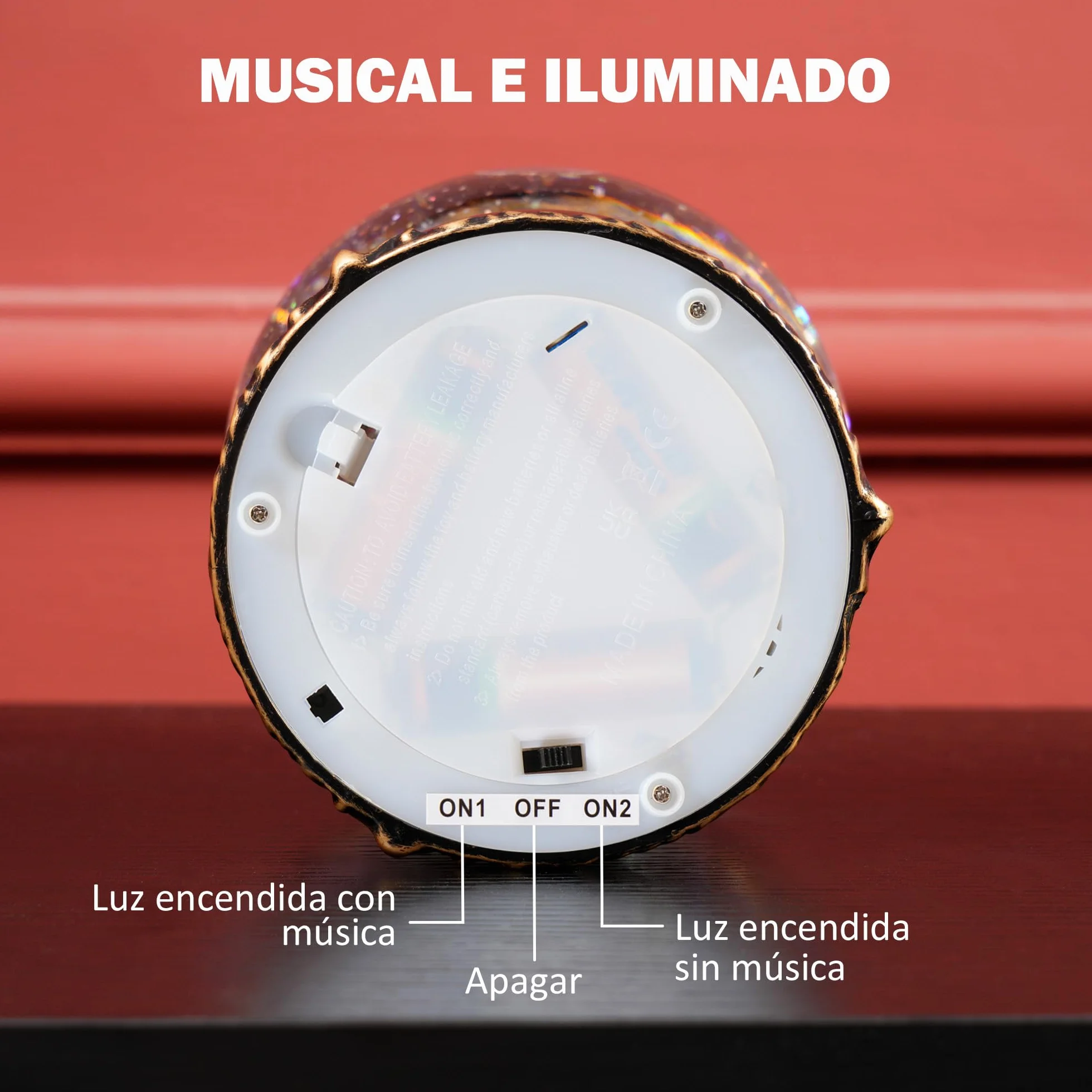 HOMCOM Bola de Nieve Navidad con Música y Luces Escena de Papá Noel y Niño Decoración Navideña Regalo Bronce