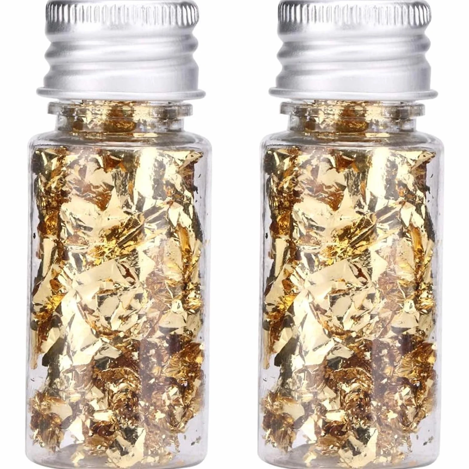2 Botellas Copos de Oro Comestible para Decoración de Pasteles, Chocolates, Postres y Bebidas
