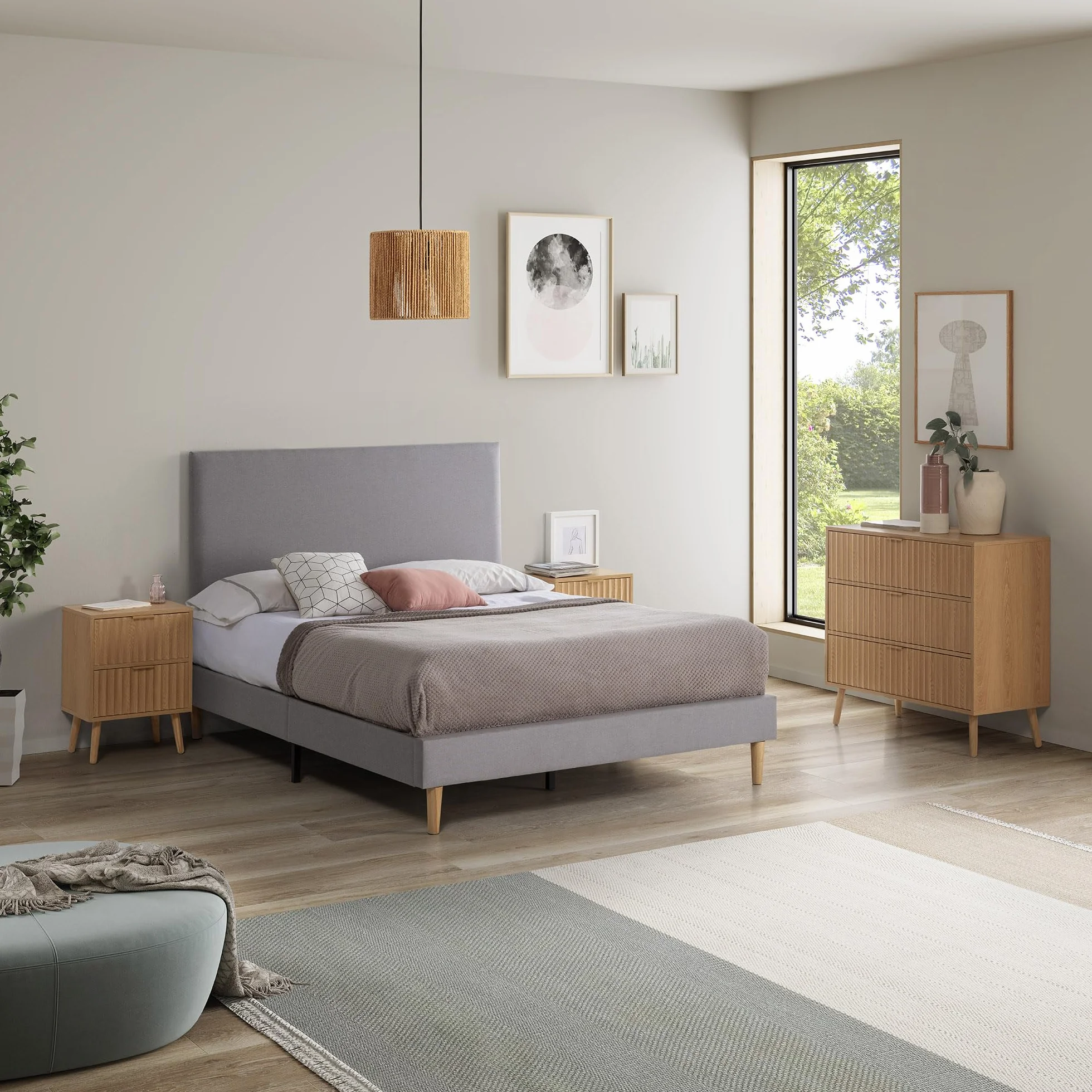 HOMN LIVING Cómoda de Noche Lluvia 3 cajones Color Roble, guías metálicas, 80 cm (Ancho) 40 cm (Profundo) 80 cm (Altura)