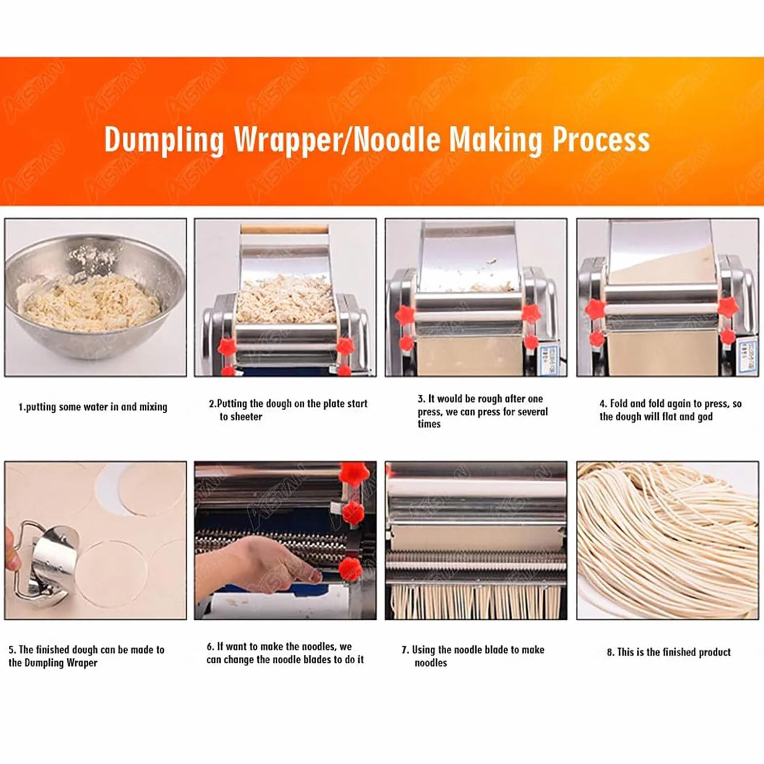 Máquina para Hacer Pasta de Fideos, laminadora de Rodillo de Masa Eléctrica Comercial de 550W, para Uso Familiar en el Hogar