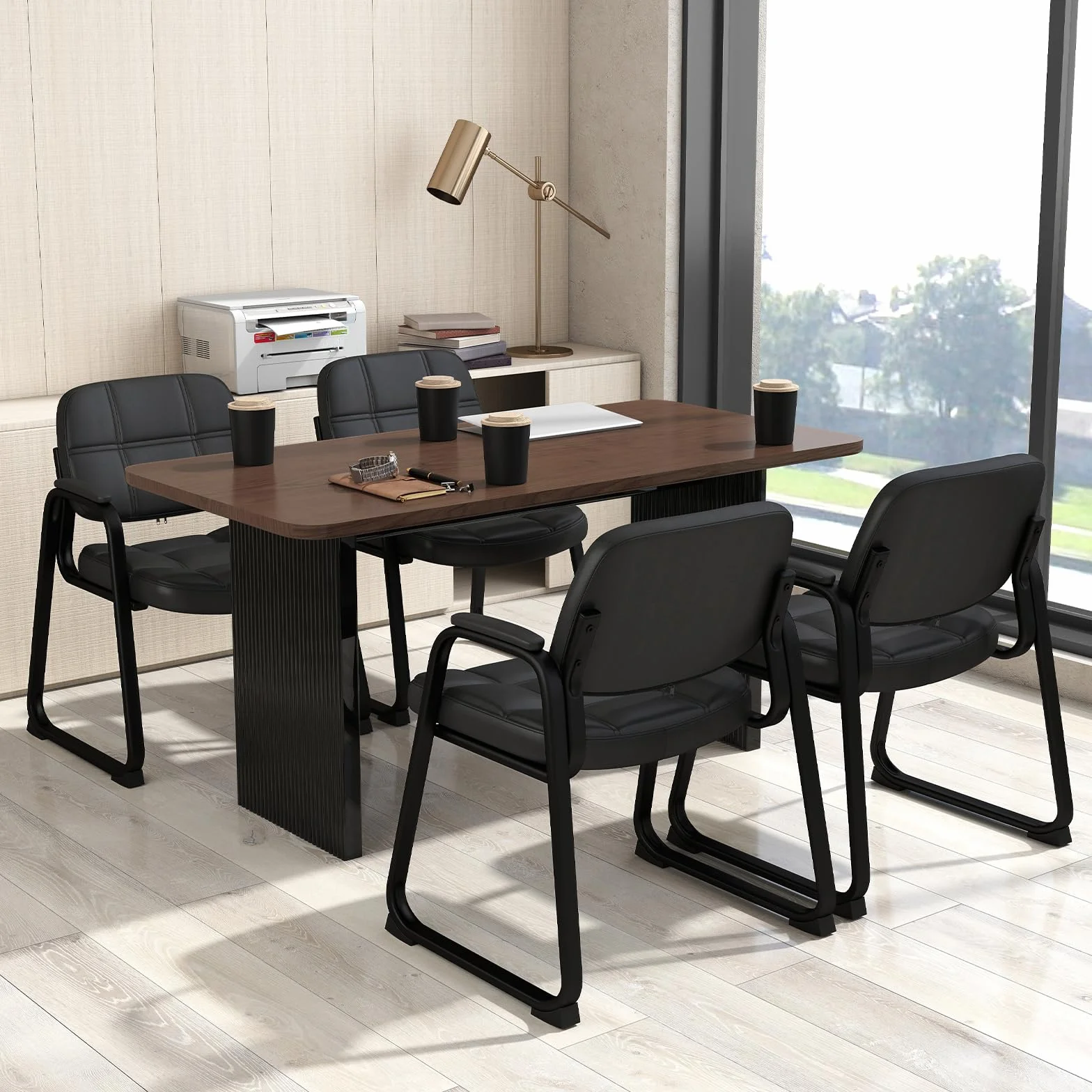 COSTWAY 2 Sillas Sala de Espera, Reposabrazos Acolchados, PU, Estructura de Metal, Sillas Confidente sin Ruedas, Silla Oficina, Carga 150kg, Negro