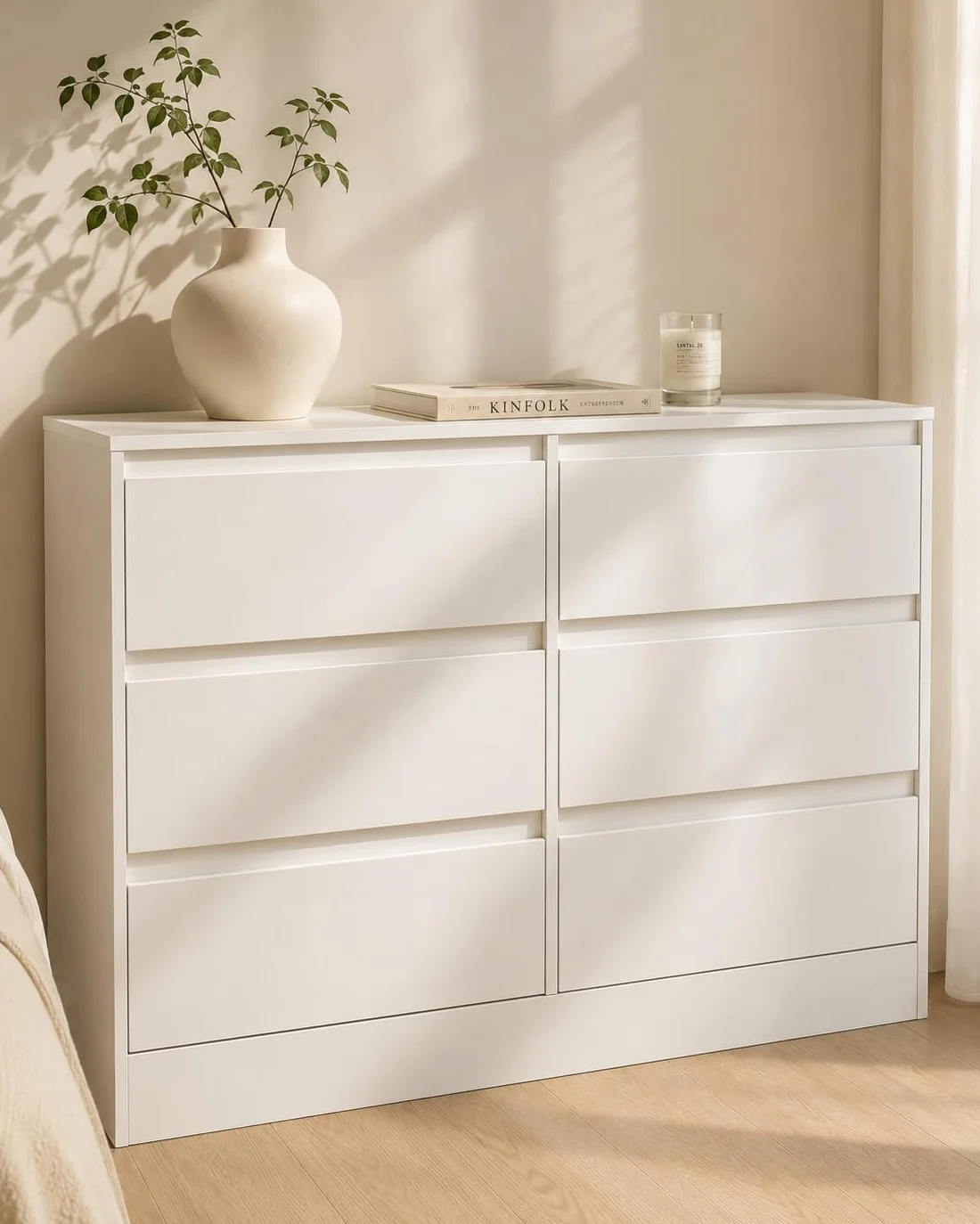 Comoda Dormitorio 6 Cajones, Cajonera Blanca 100 x 37 x 69 cm, Comoda Blanca Moderna, Muebles de Salon para Dormitorio, Pasillo y Habitación Infantil, Estilo Moderno