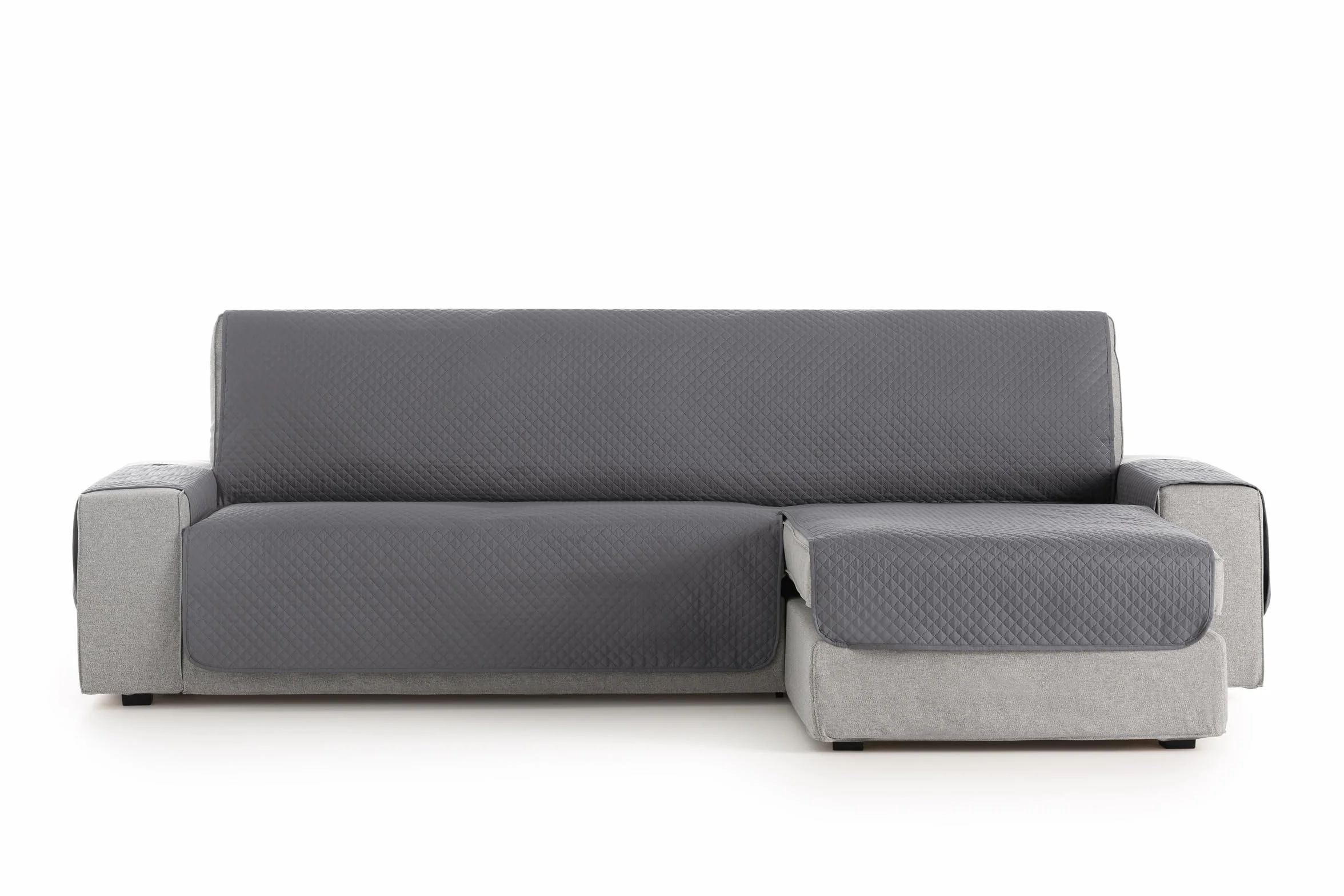 Funda Sofá Chaise Long Adele 240cm Gris Protector Cubre Chaise Longue Acolchado Universal Brazo Derecho