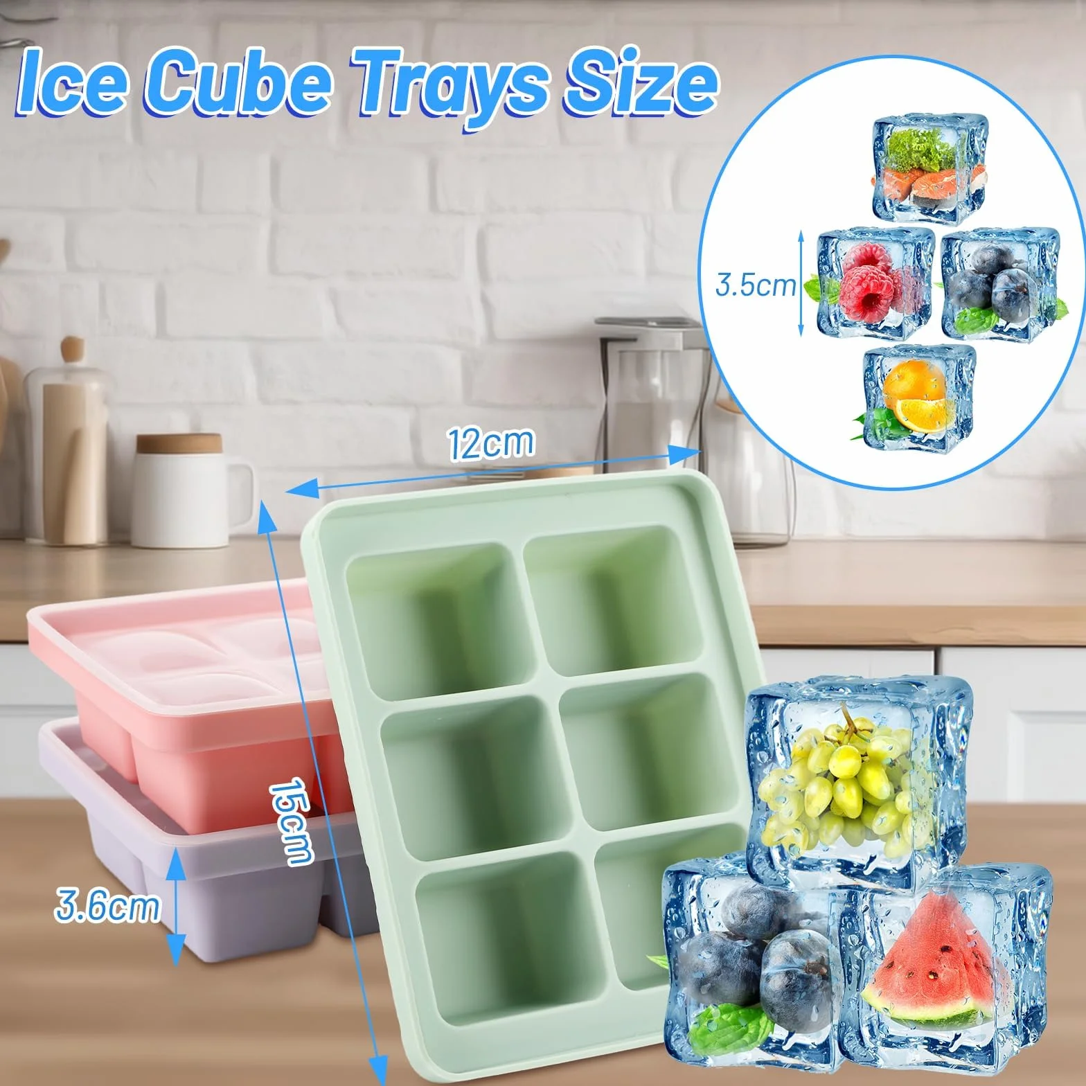 Auauraintt 3 Pack cubiteras de hielo de silicona con tapa apilables aptas para lavavajillas