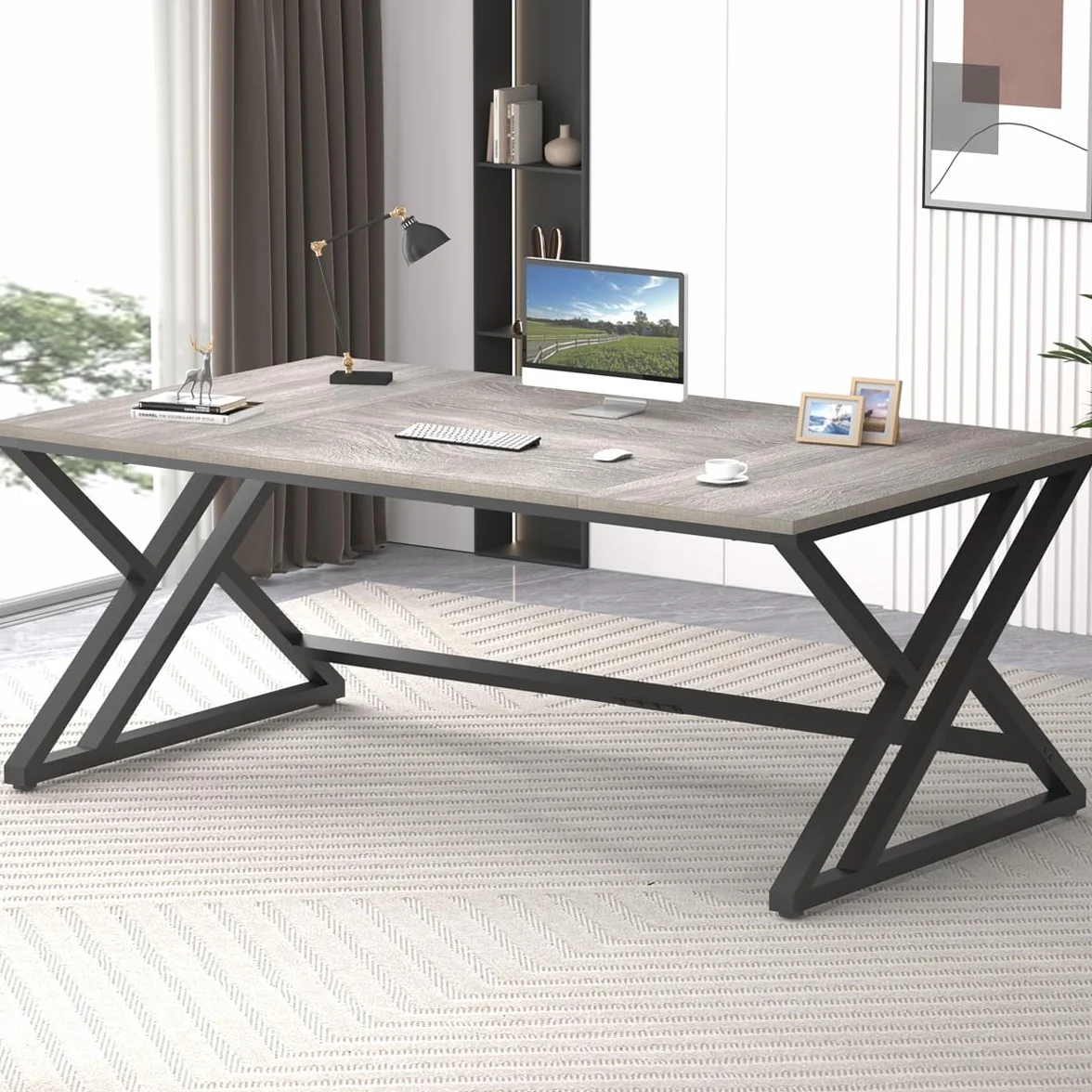 Escritorio de oficina 180 cm madera y metal moderno doble estación de trabajo industrial