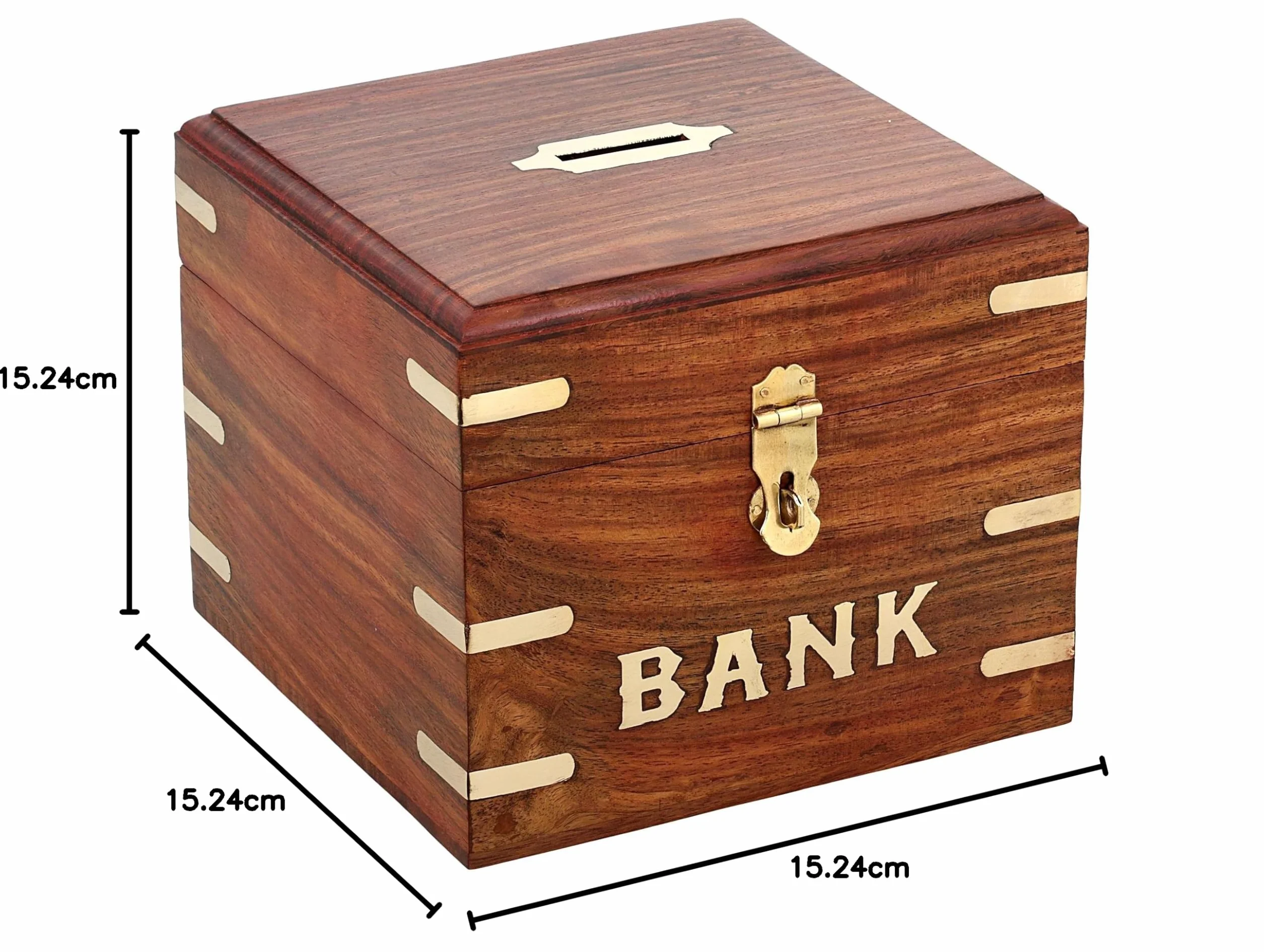 Caja de Madera para Hucha Hecha a Mano Cuadrada con Cerradura y Llave Ahorro de Dinero 6x6 Pulgadas