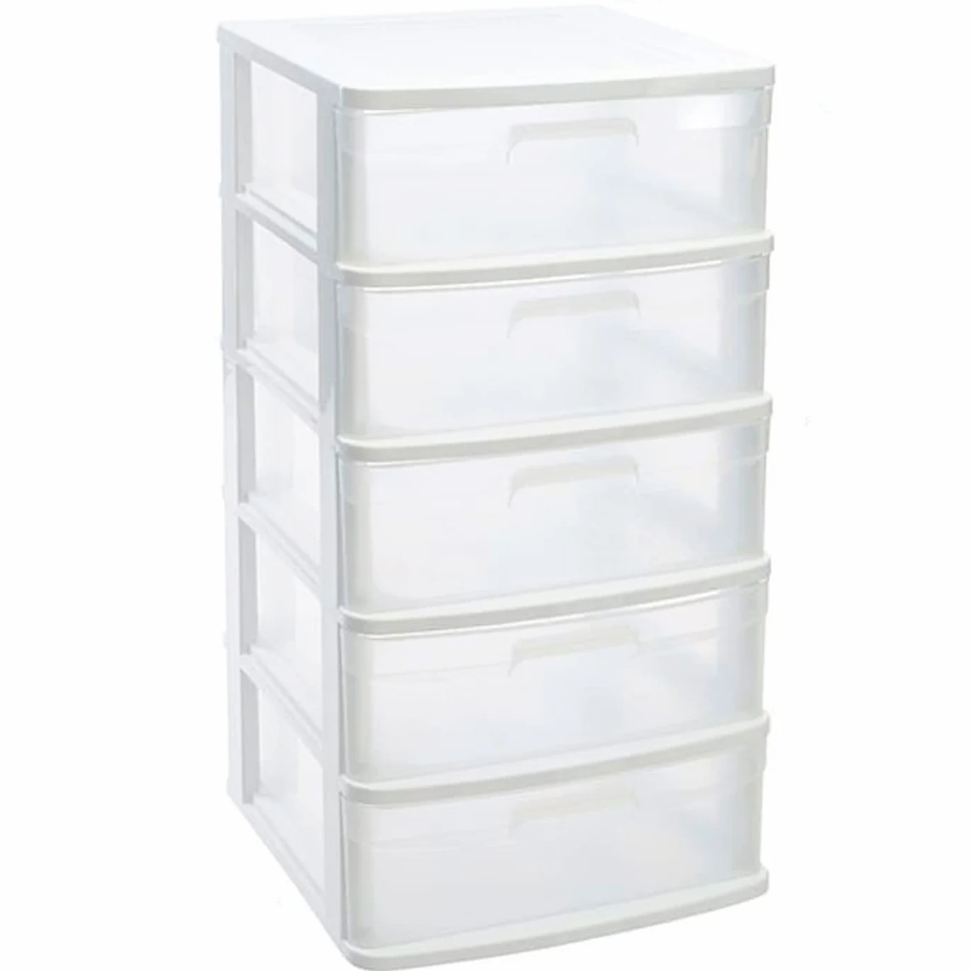 Tradineur - Cajonera de ordenación Sena con 5 cajones opacos, plástico, torre de almacenaje multiusos, hogar, 81 x 40 x 39 cm, blanco