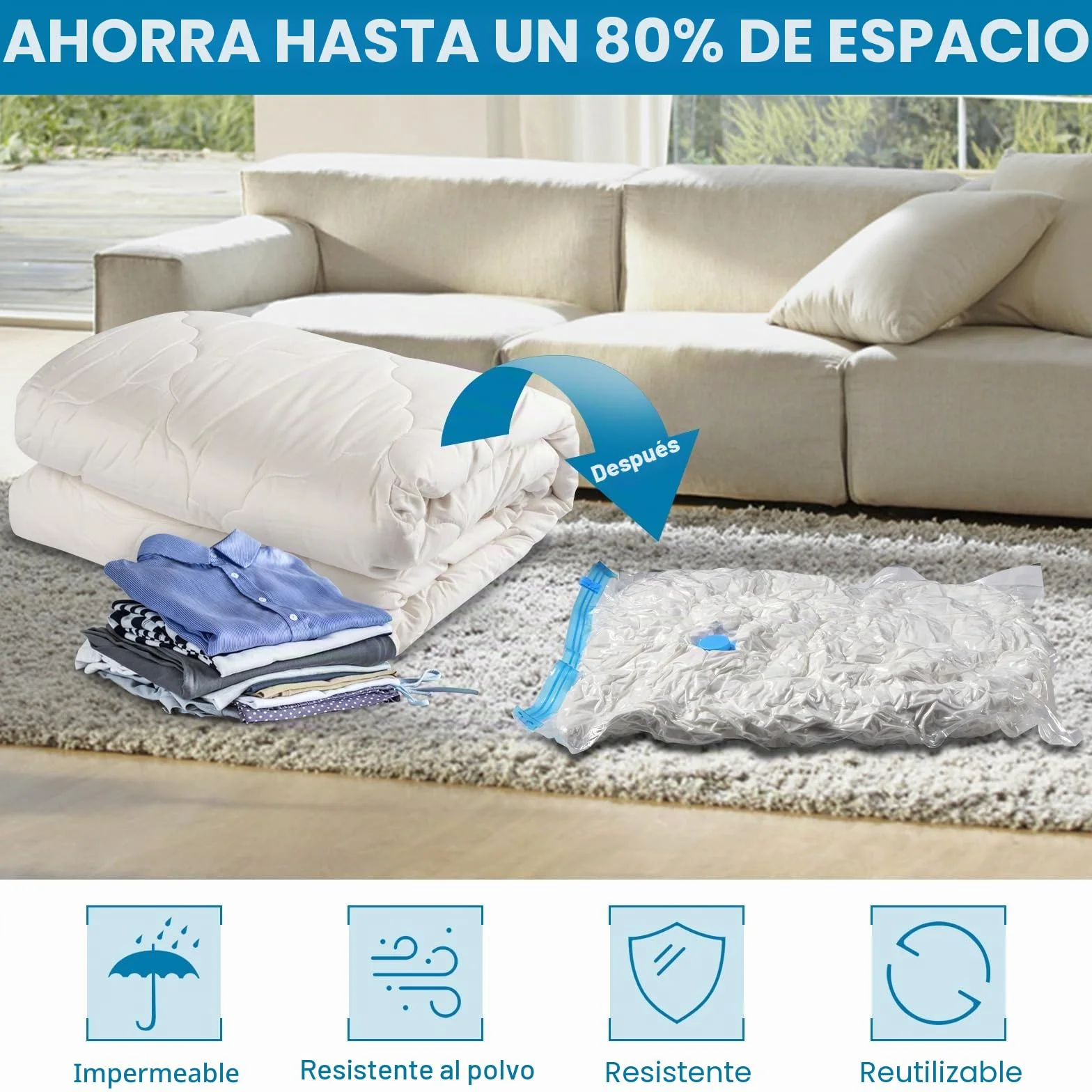 Diboniur Bolsas Vacio Ropa 5 Piezas 80 x 60 cm Almacenamiento Reutilizable
