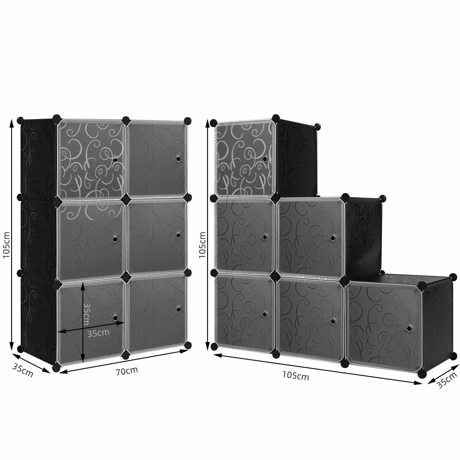 WOLTU Armario Modular de 6 Cubos, Organizador de Almacenamiento de Plástico con Puertas Imán, Negro