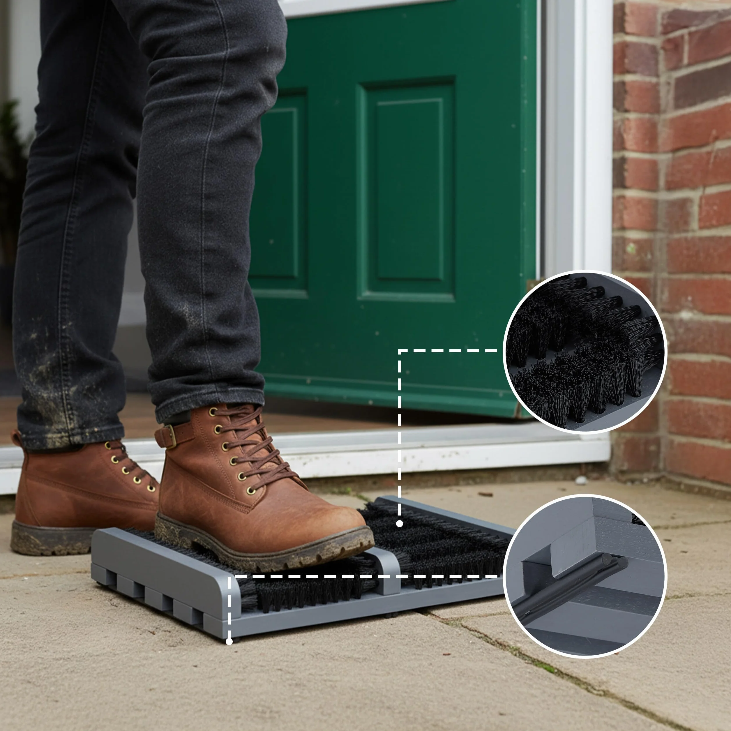 Rascador de Zapatos Relaxdays con cepillos, Base Antideslizante, Madera, Exterior, Cepillo para Calzado, Gris/Negro