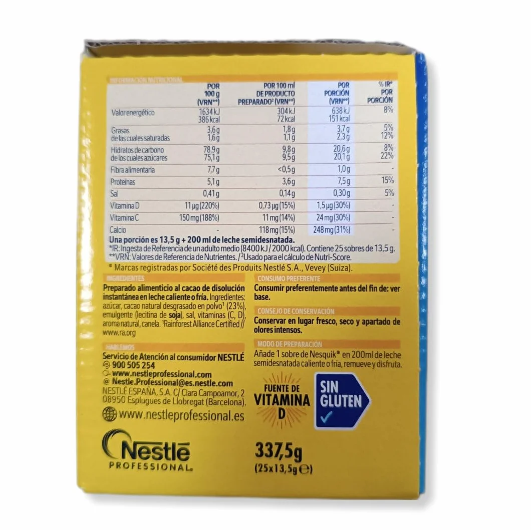Nesquik cacao soluble instantáneo 1 estuche 25 sobres 337.5 g
