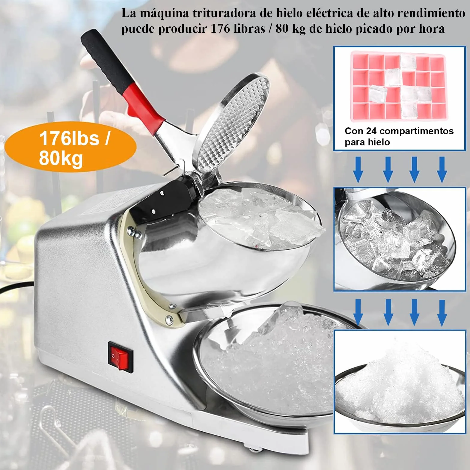 Trituradora de Hielo Eléctrica 300 W 80 kg/h Acero Inoxidable