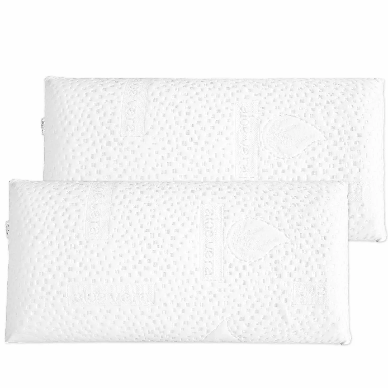 Set 2 Almohadas Viscoelasticas 90 cm Compactas con Cremallera. Almohadas Viscoelásticas Cama 180 cm. Funda Lavable. Firmeza Media. Transpirable. Modelo Aloe Vera