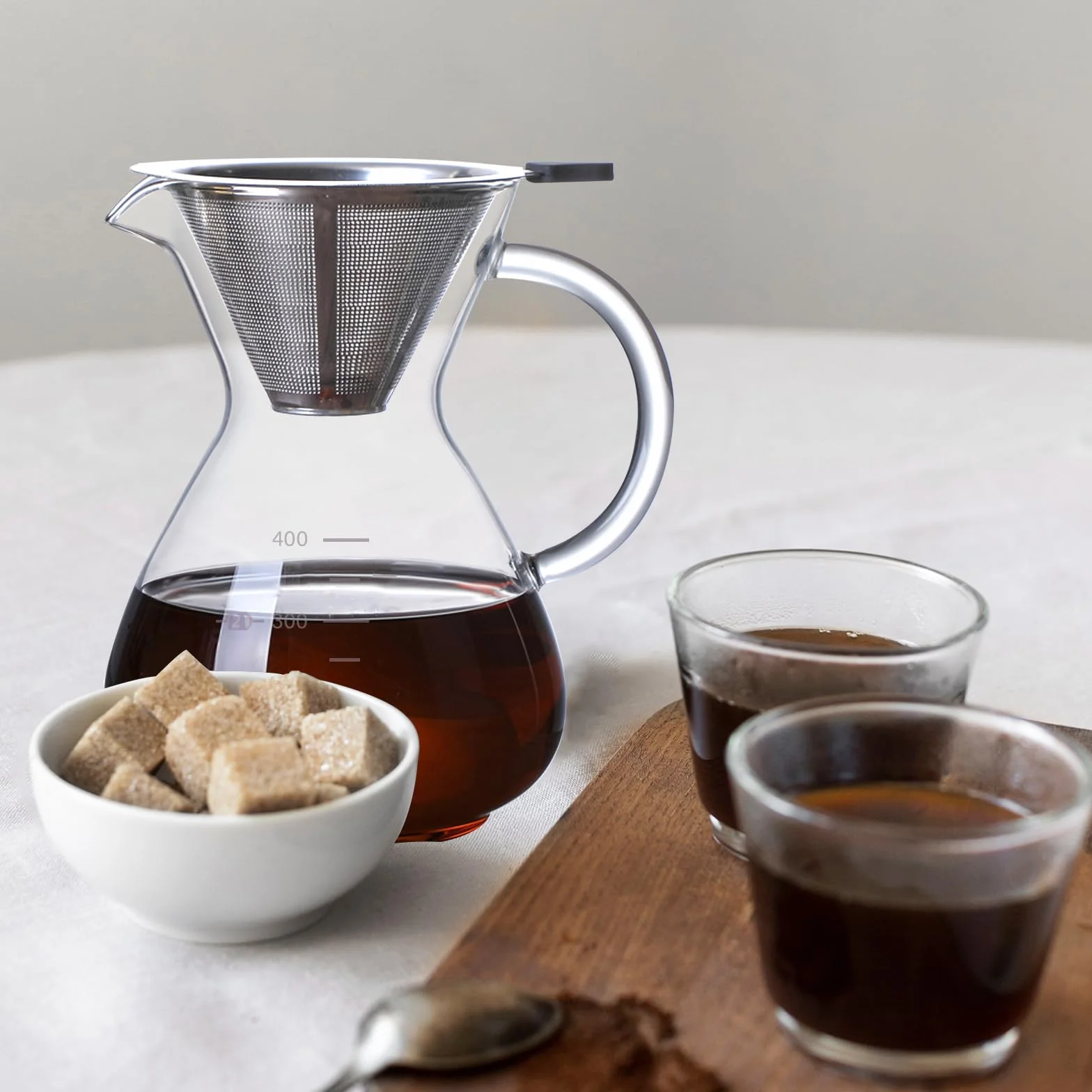Pour Over Coffee Maker, 400ml Vaso Cafetera Goteo Manual con Filtro Café Reutilizable y Mango Resistente al Calor, Cafetera Goteo Pequeña Prepara Hasta 2 a 3 Tazas para Baristas