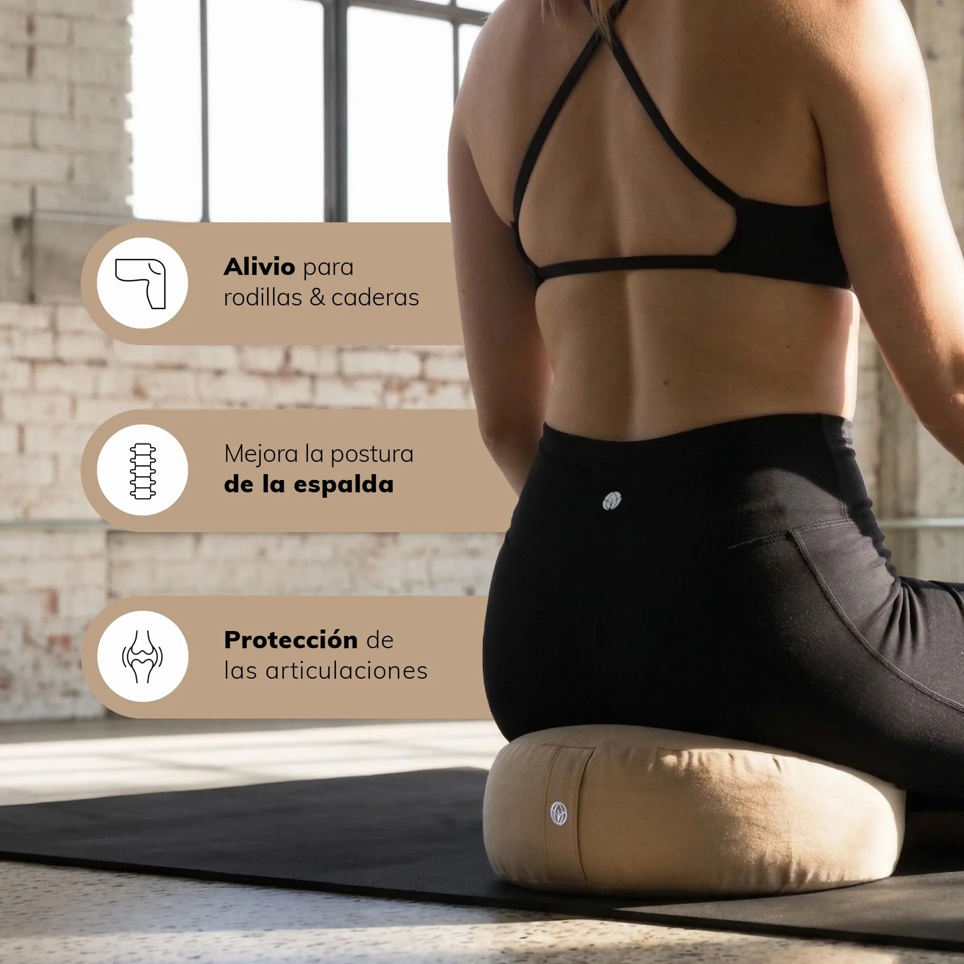 Cojín Yoga Meditación Redondo 29 cm 10 cm Plano 255 g Ligero Beige