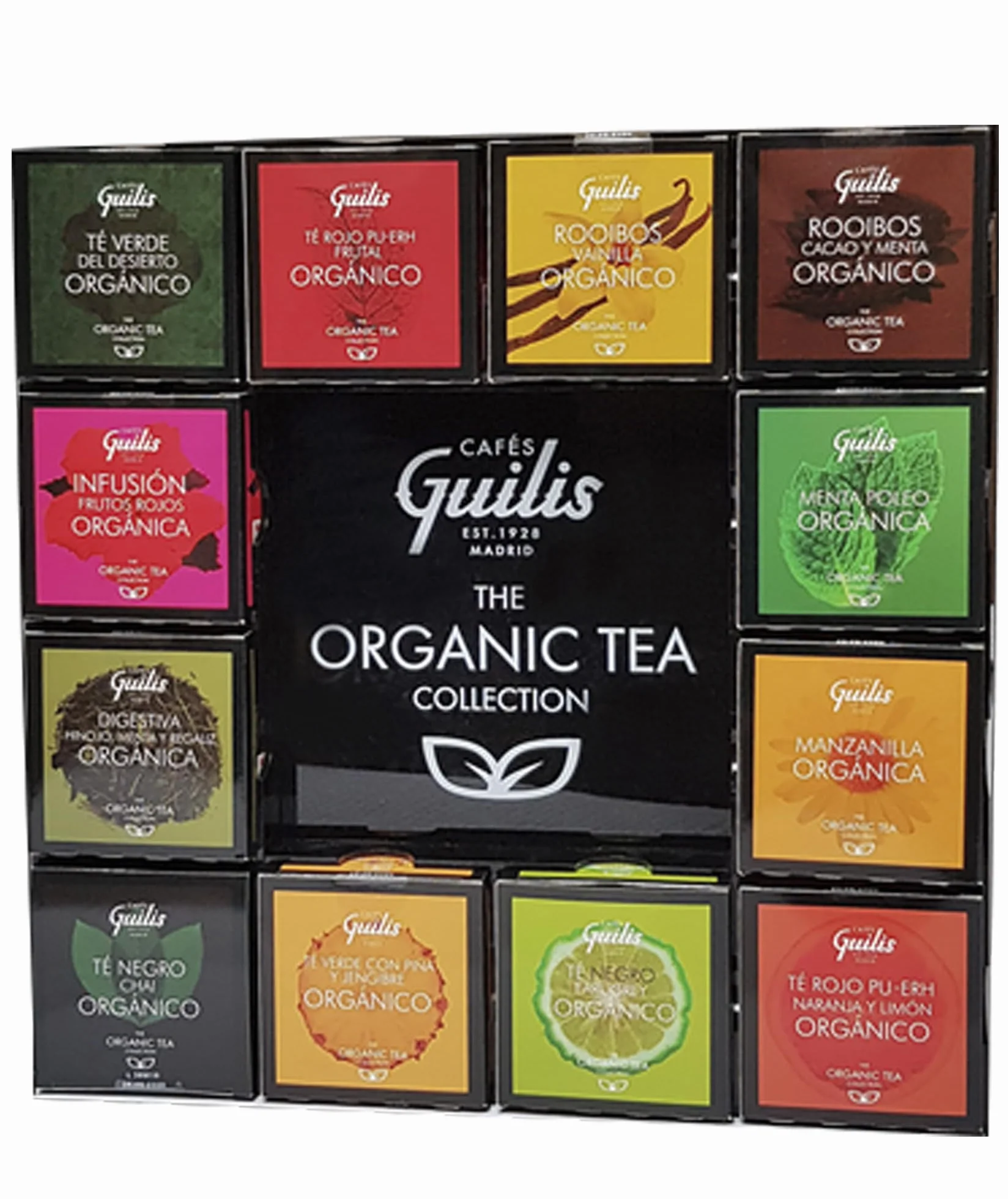 CAFES GUILIS DESDE 1928 Té Rojo Pu Erh Orgánico con Naranja y Limón en Hoja Caja 15 pirámides Pack 4