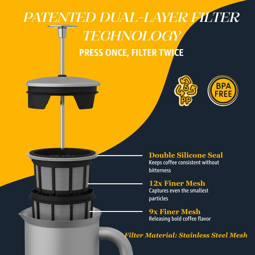 Espro® French Press P7, Acero Inoxidable Cepillado, Cafetera, 530 ml