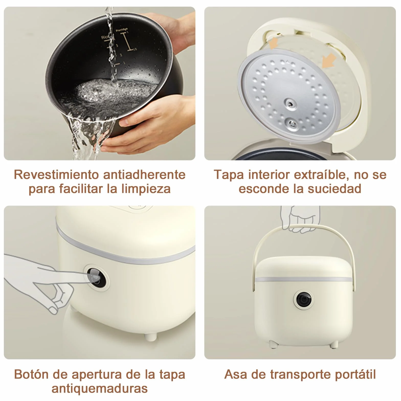 Bear Arrocera 3,5 Tazas Vaporera Mini Rice Cooker Multifuncional 350W 6 Funciones Cocción Arroz 2-4 Personas