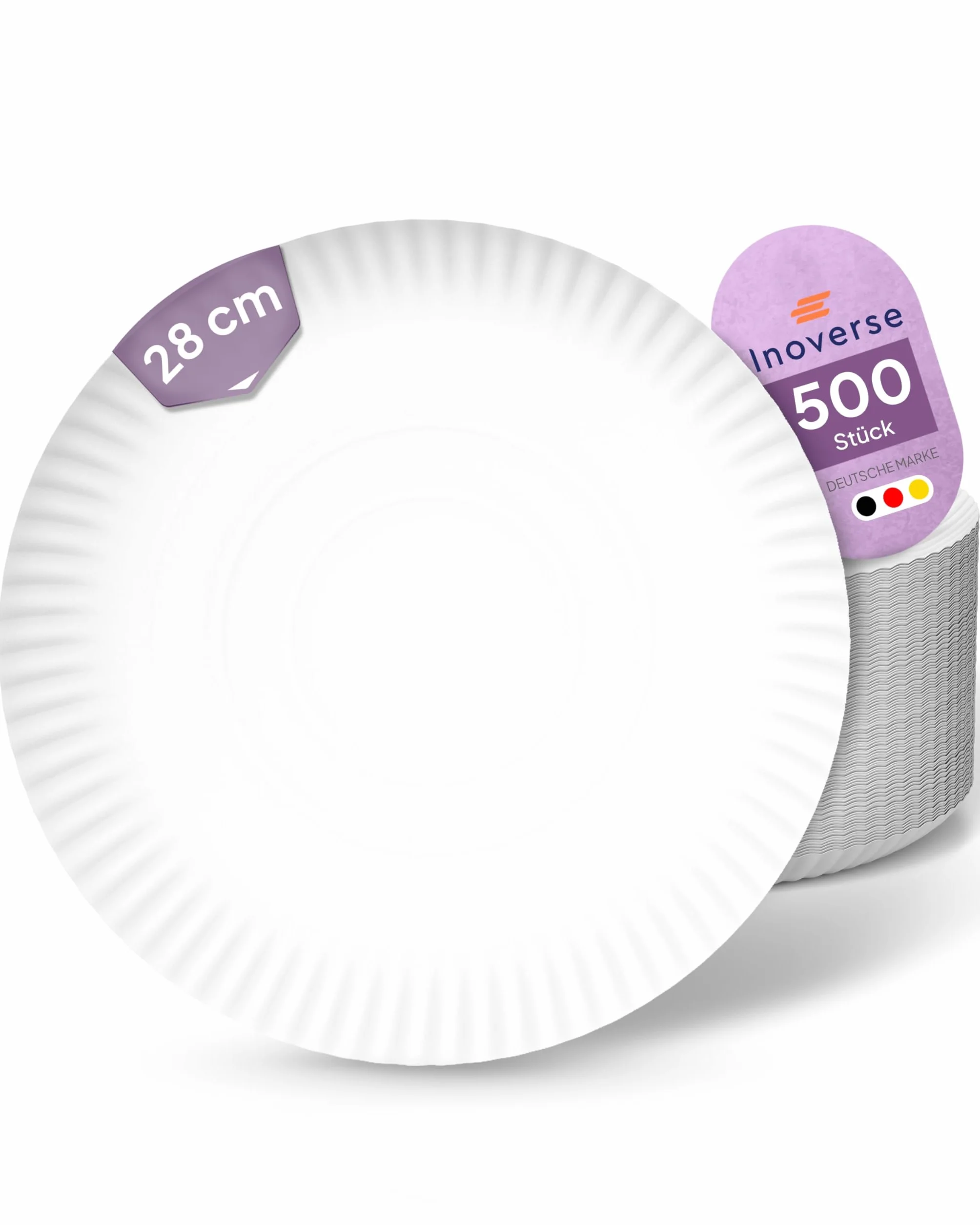 Inoverse 500 platos de papel redondos de 28 cm, color blanco, desechables, de cartón | Platos de papel ecológicos, platos de postre, platos de fiesta, postres y platos principales, buffets y eventos