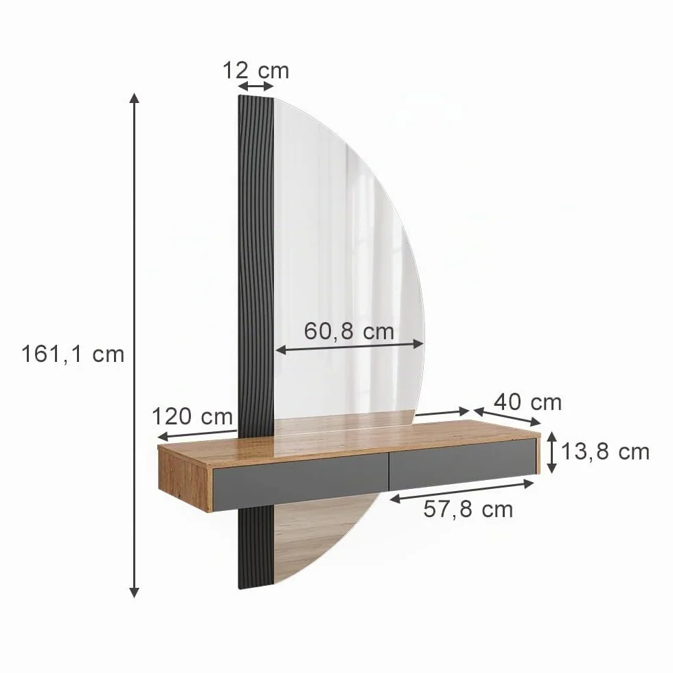 Vicco Tocador Melisa, Gris, 120 cm con 2 cajones, Altura Flexible, Ajustable Perfectamente a Necesidades Individuales